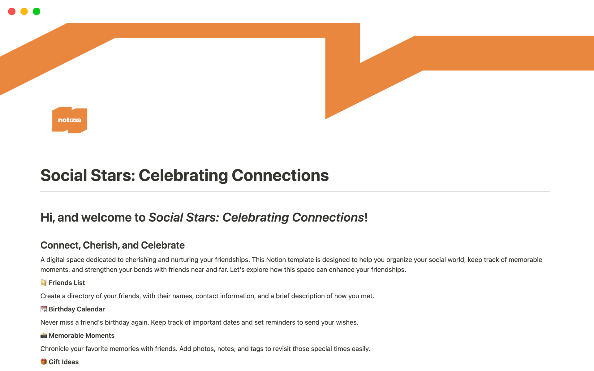 En förhandsgranskning av mallen för Social Stars: Celebrating Connections