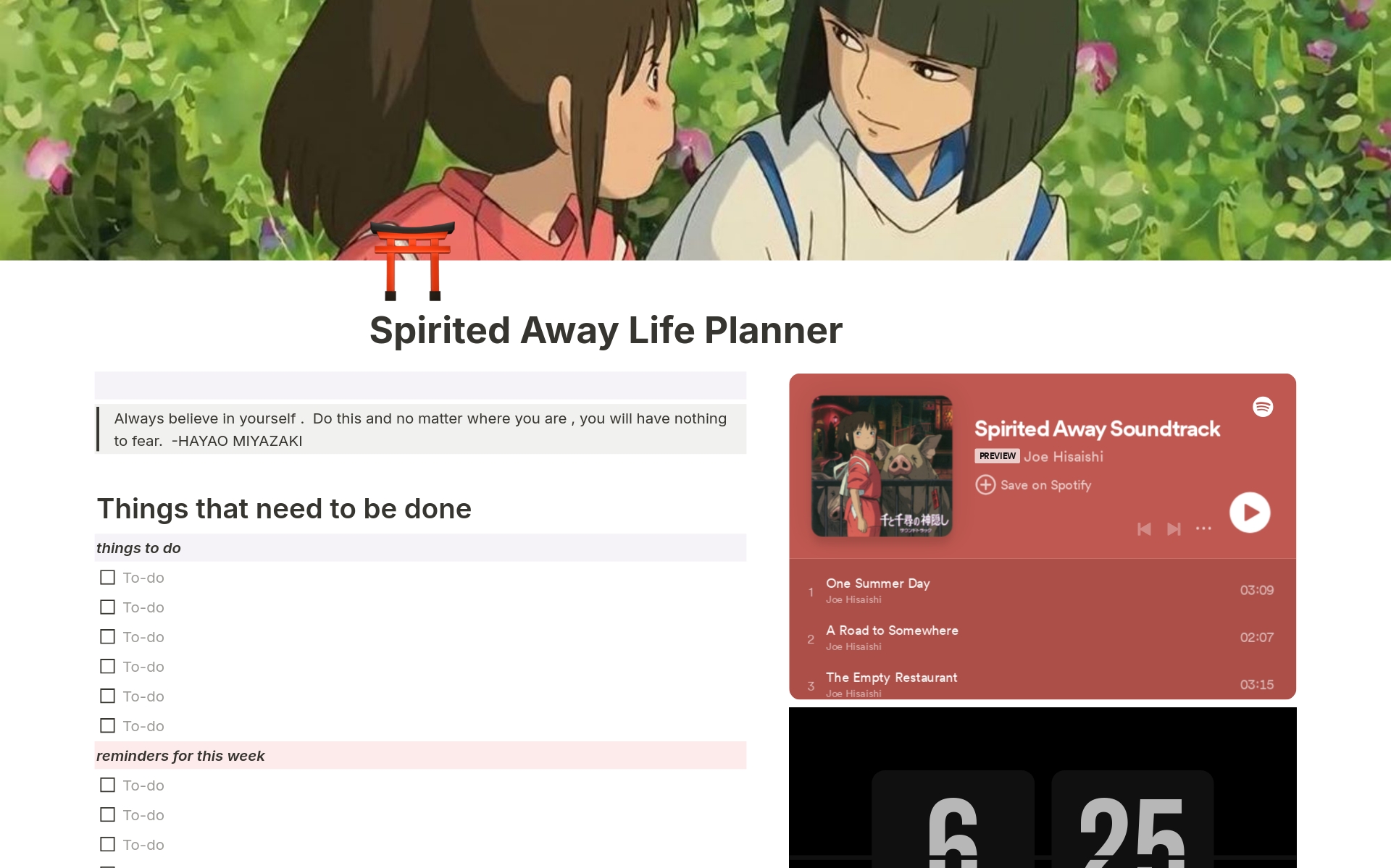 Vista previa de plantilla para Spirited Away Life Planner ✨