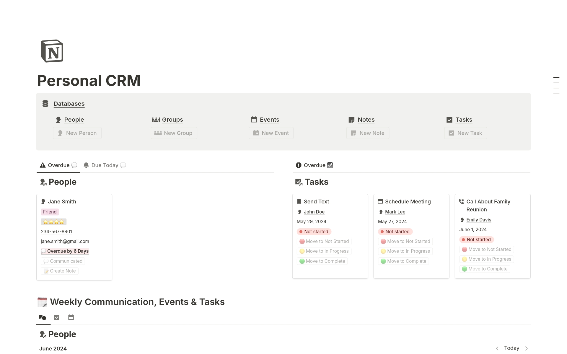 A template preview for OptiOpp Personal CRM