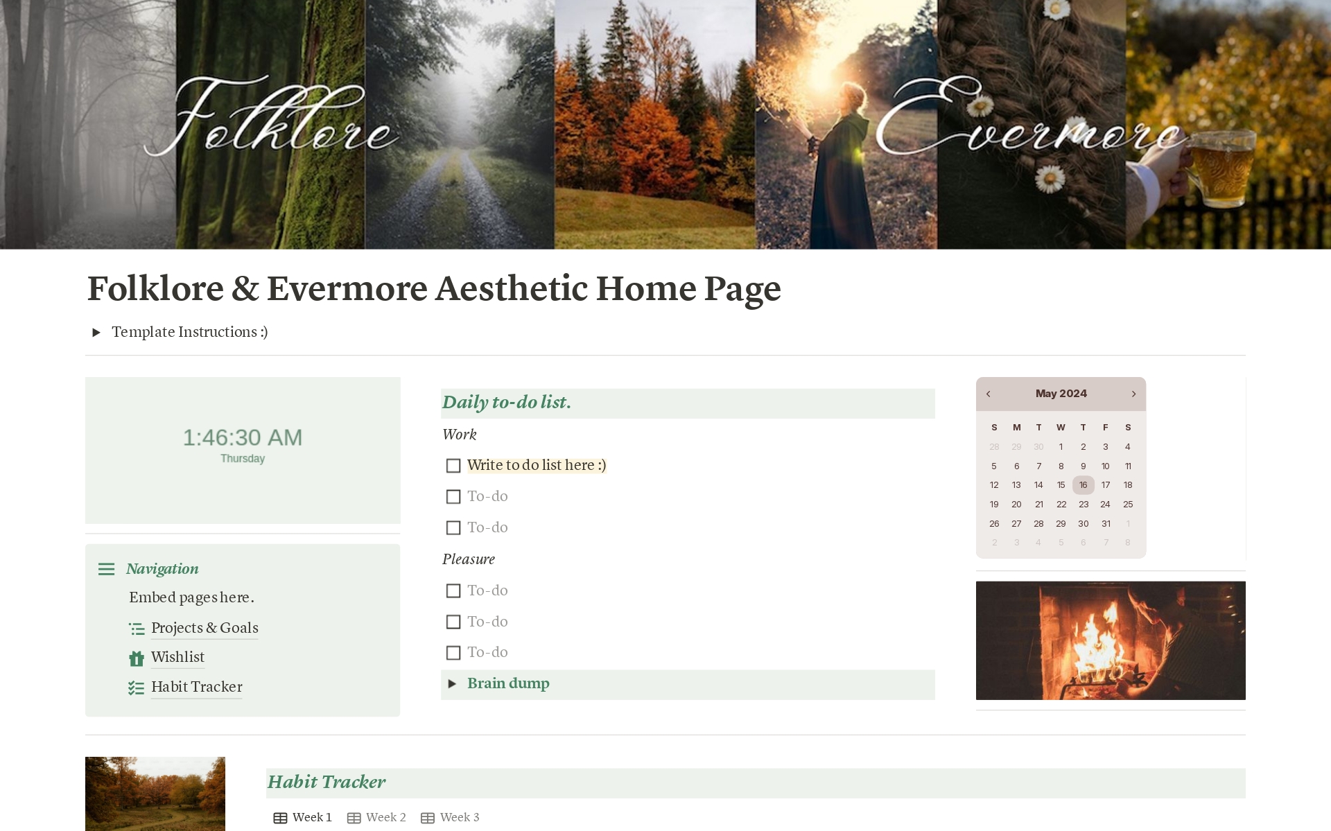 En forhåndsvisning av mal for Folklore & Evermore Aesthetic Home Page