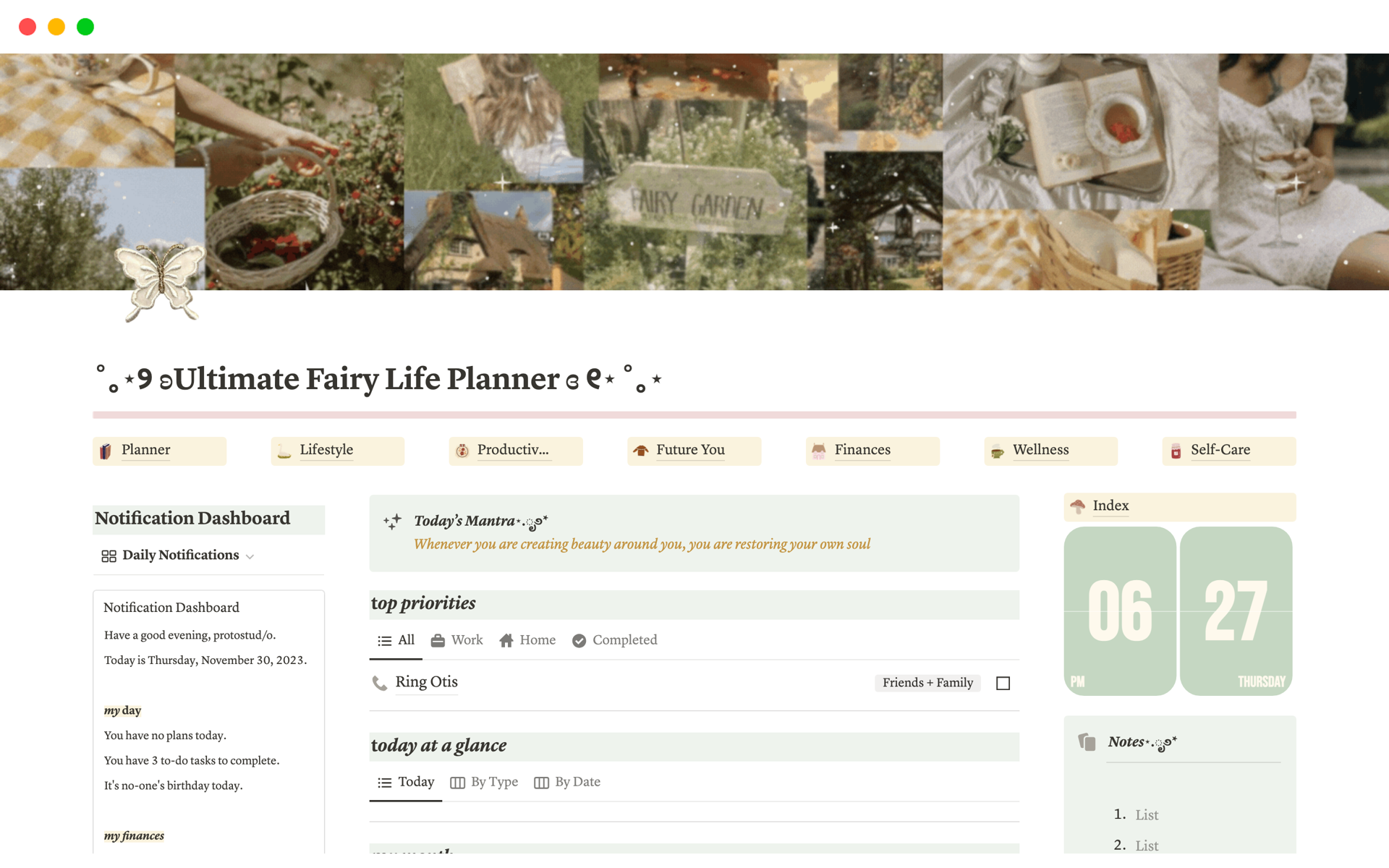 Elevate your planning experience with enchanting fairy cottage core elements. This Notion template is not just a planner; it's a magical journey towards a well-organized and whimsical life.