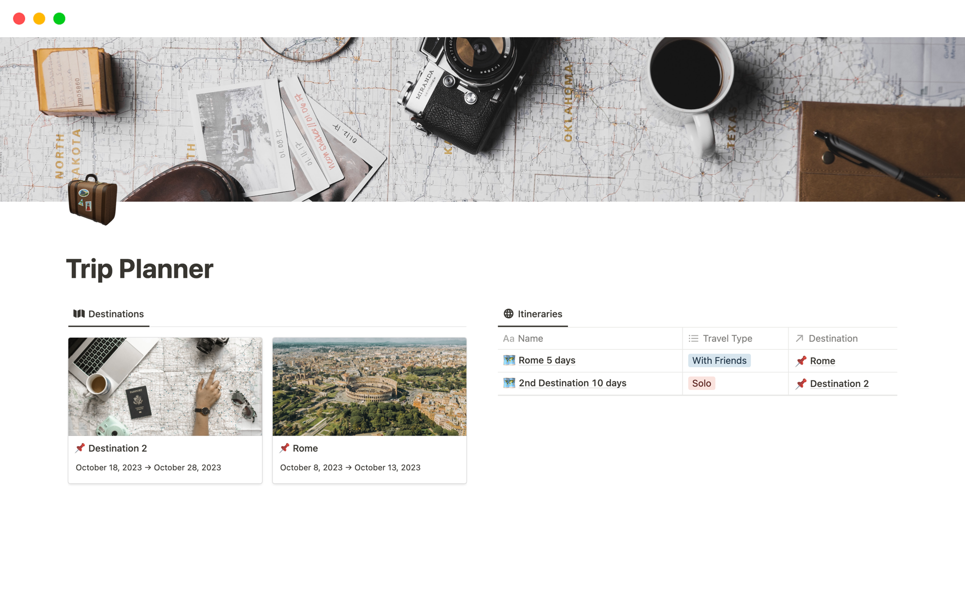 Organize your travel details and itineraries easily with our Notion template.