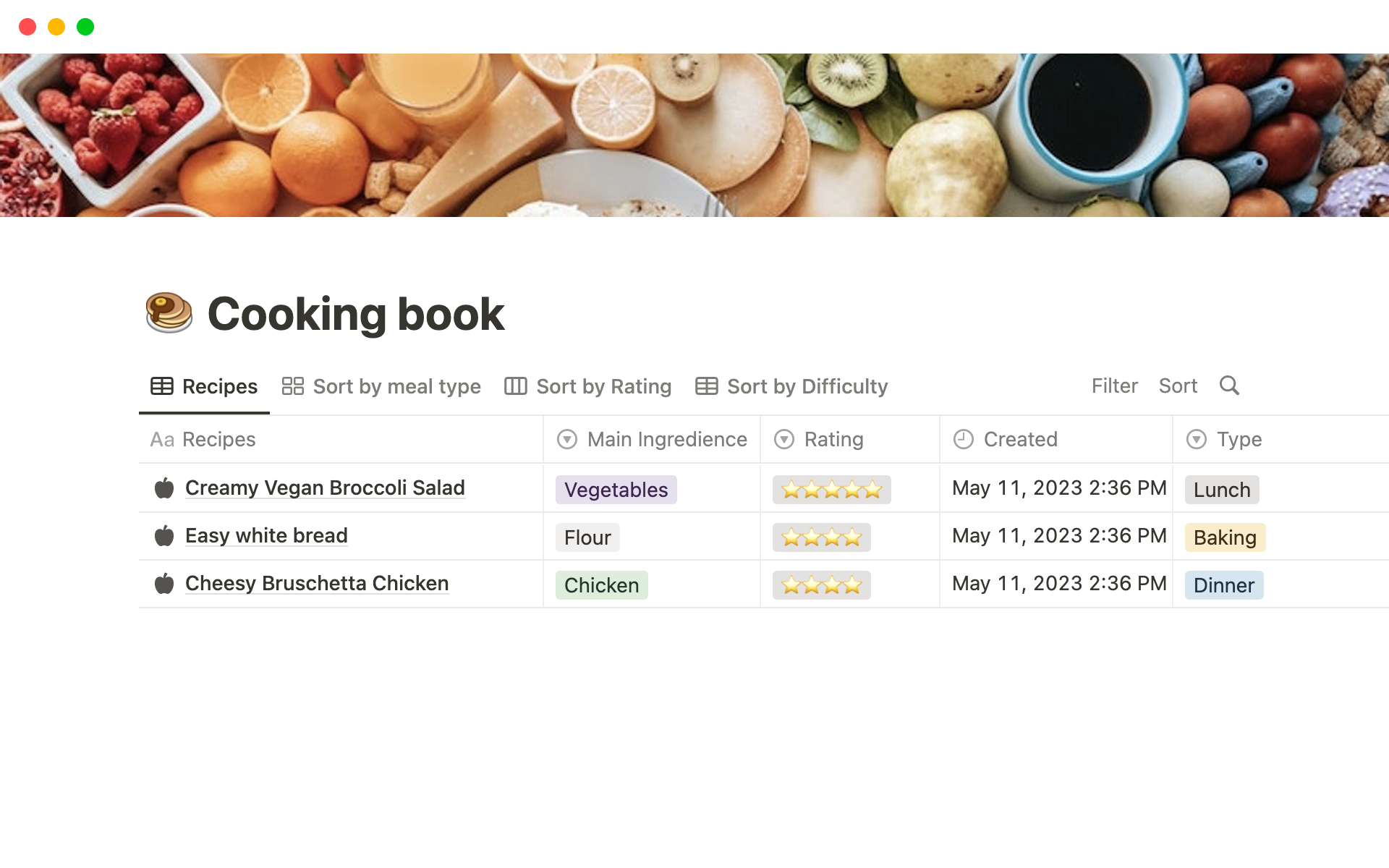 En forhåndsvisning av mal for Cooking Book