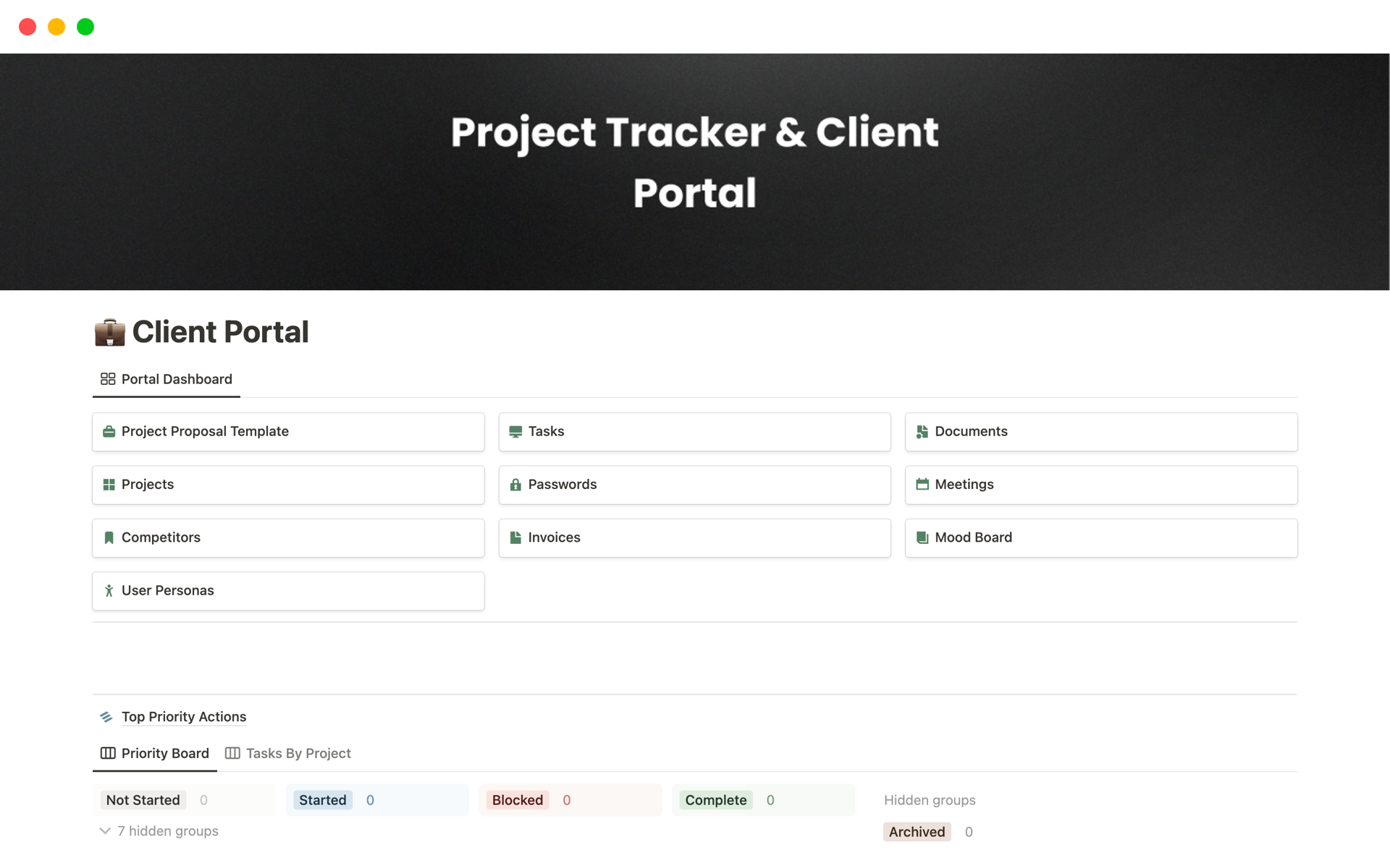 En förhandsgranskning av mallen för Client Portal