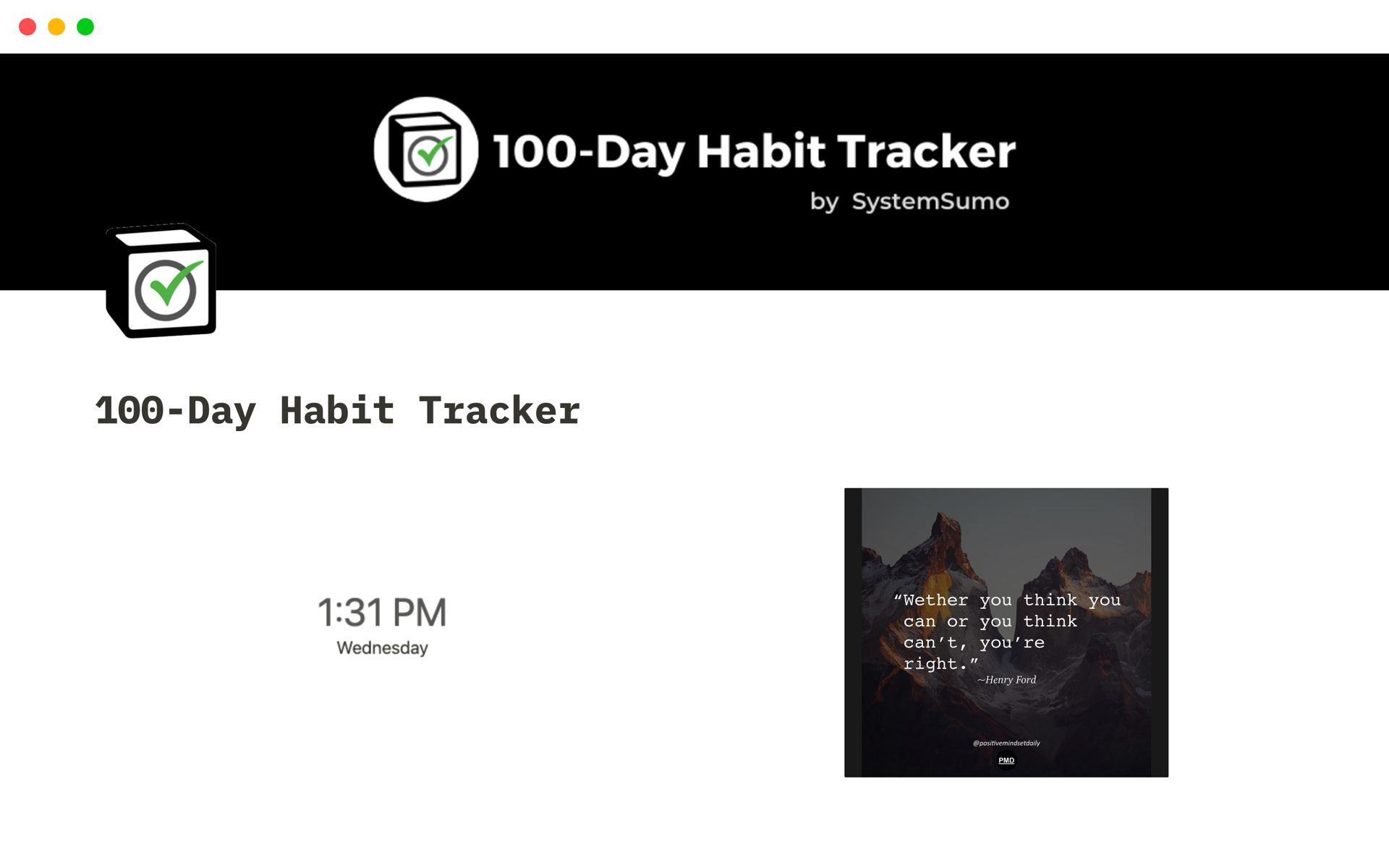 Eine Vorlagenvorschau für 100-Day Habit Challenge & Tracker