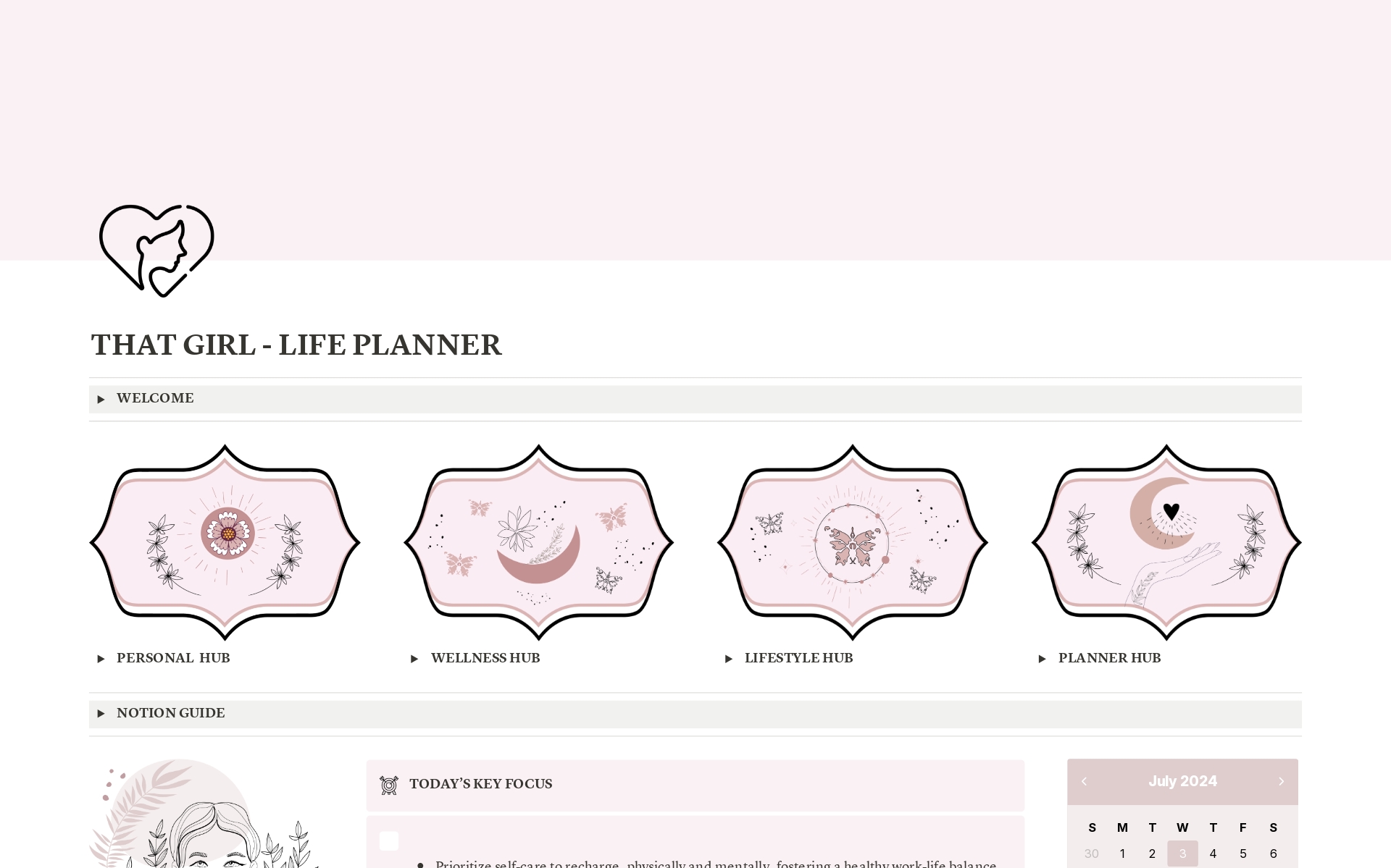 A template preview for Pink - That Girl Life Planner 