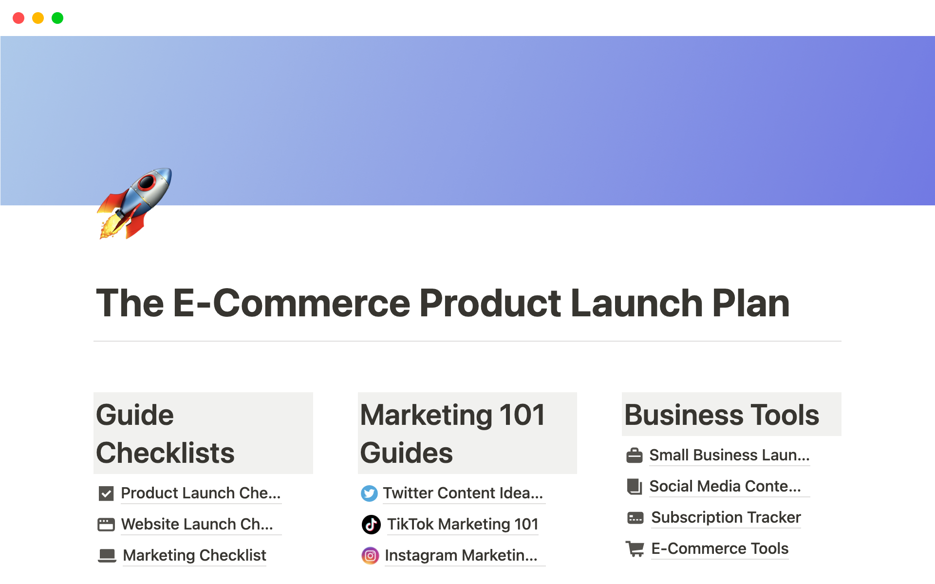 En förhandsgranskning av mallen för The E-Commerce Product Launch Plan