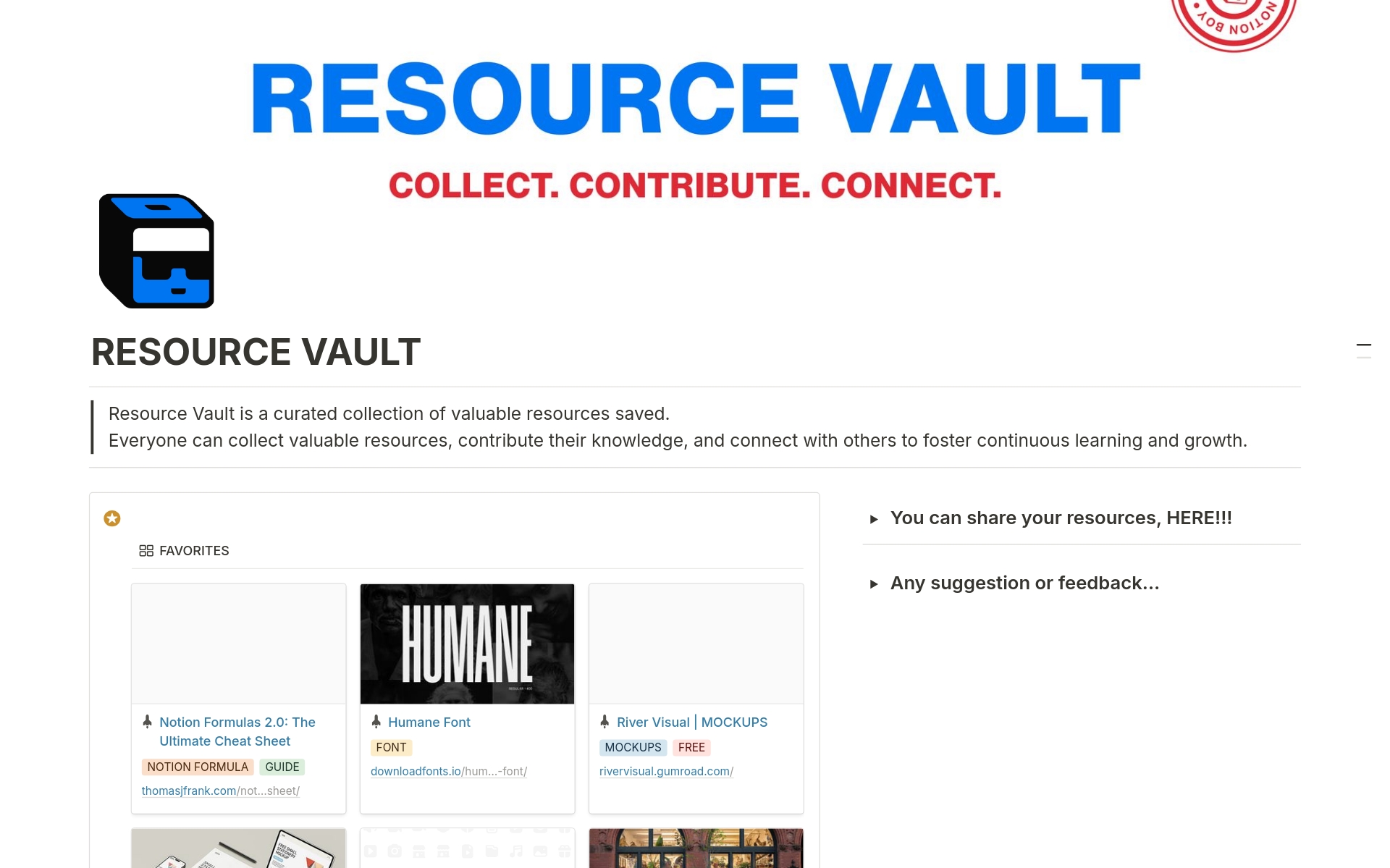 A template preview for Resource Vault