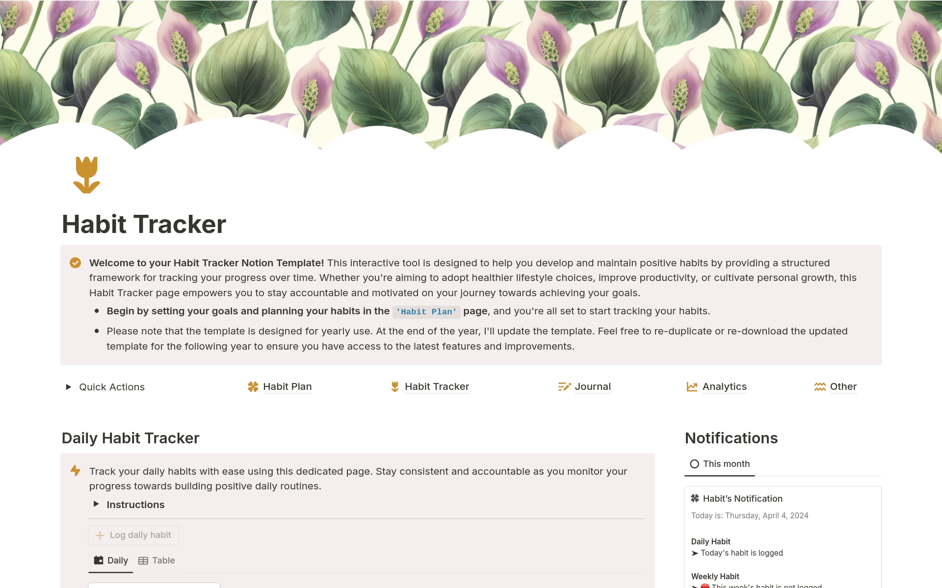 En forhåndsvisning av mal for Habit Tracker, Weekly Habit Tracker