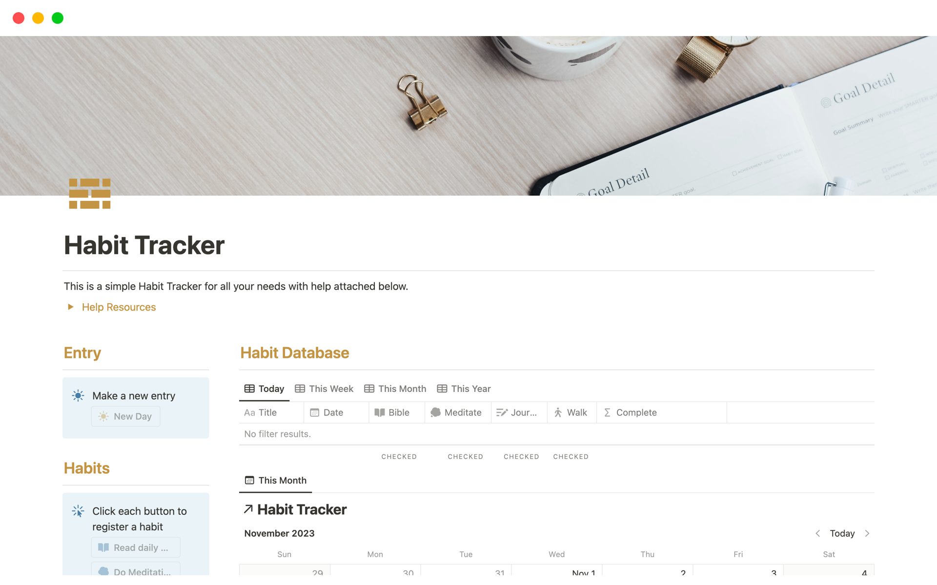 Vista previa de plantilla para Simple Habit Tracker
