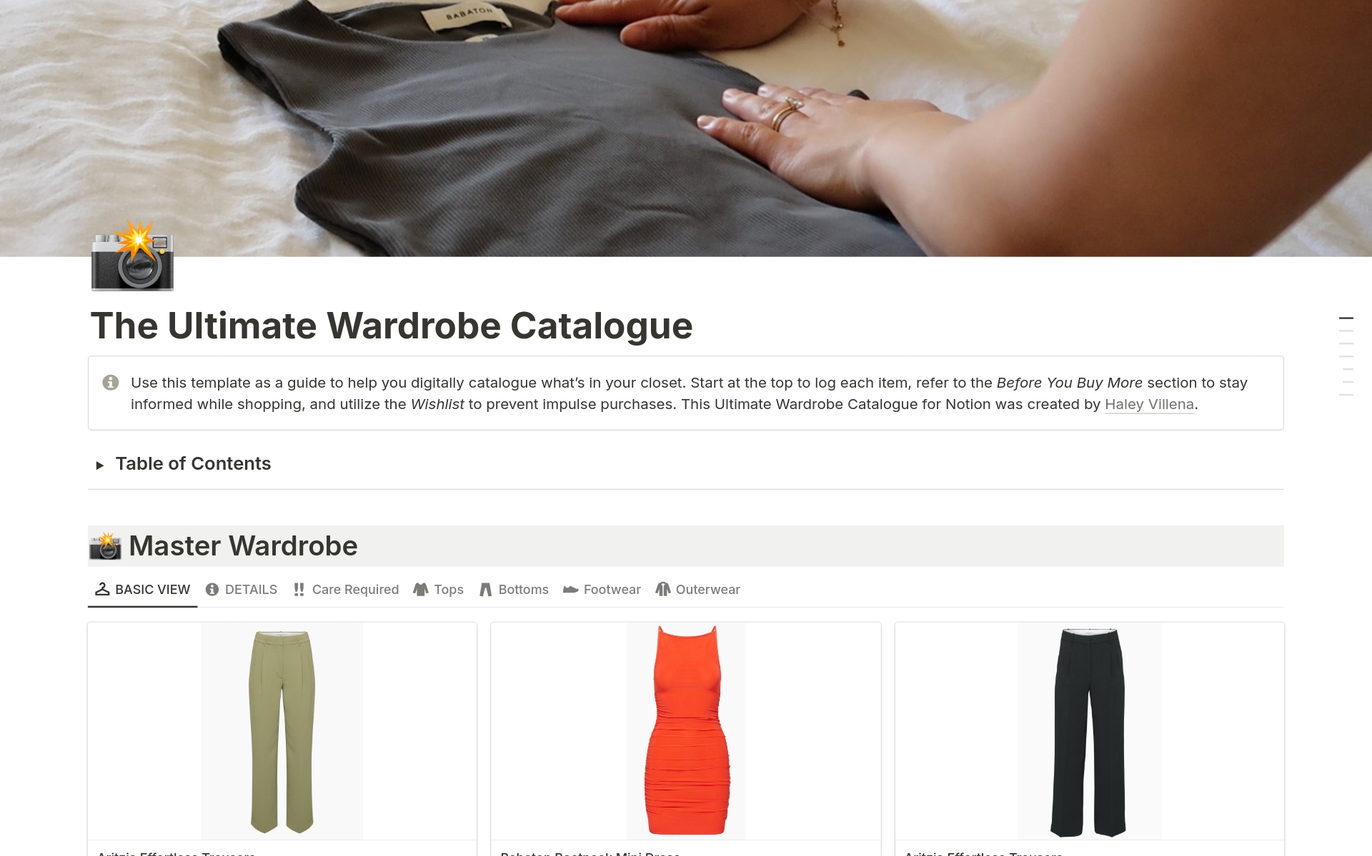 A template preview for The Ultimate Wardrobe Catalogue