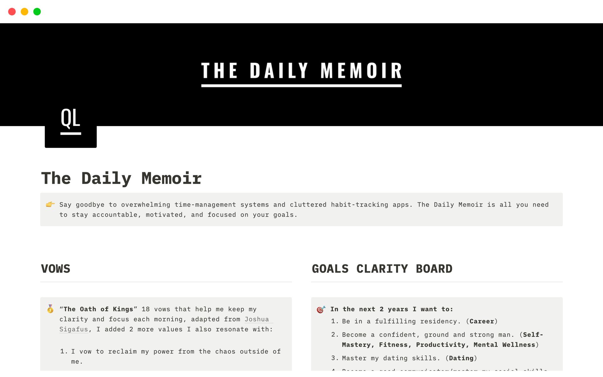 Say goodbye to overwhelming time-management systems and cluttered habit-tracking apps. The Daily Memoir is all you need to stay accountable, motivated, and focused on your goals.