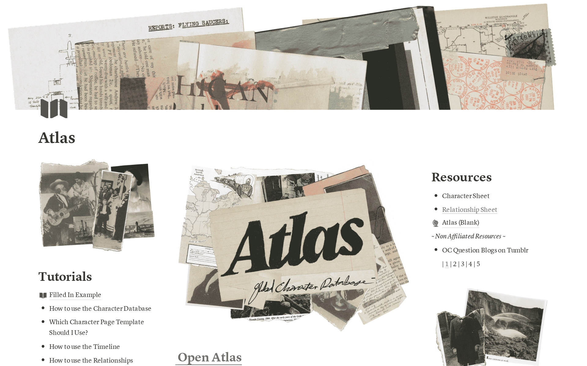 En forhåndsvisning av mal for Atlas - Original Character Database