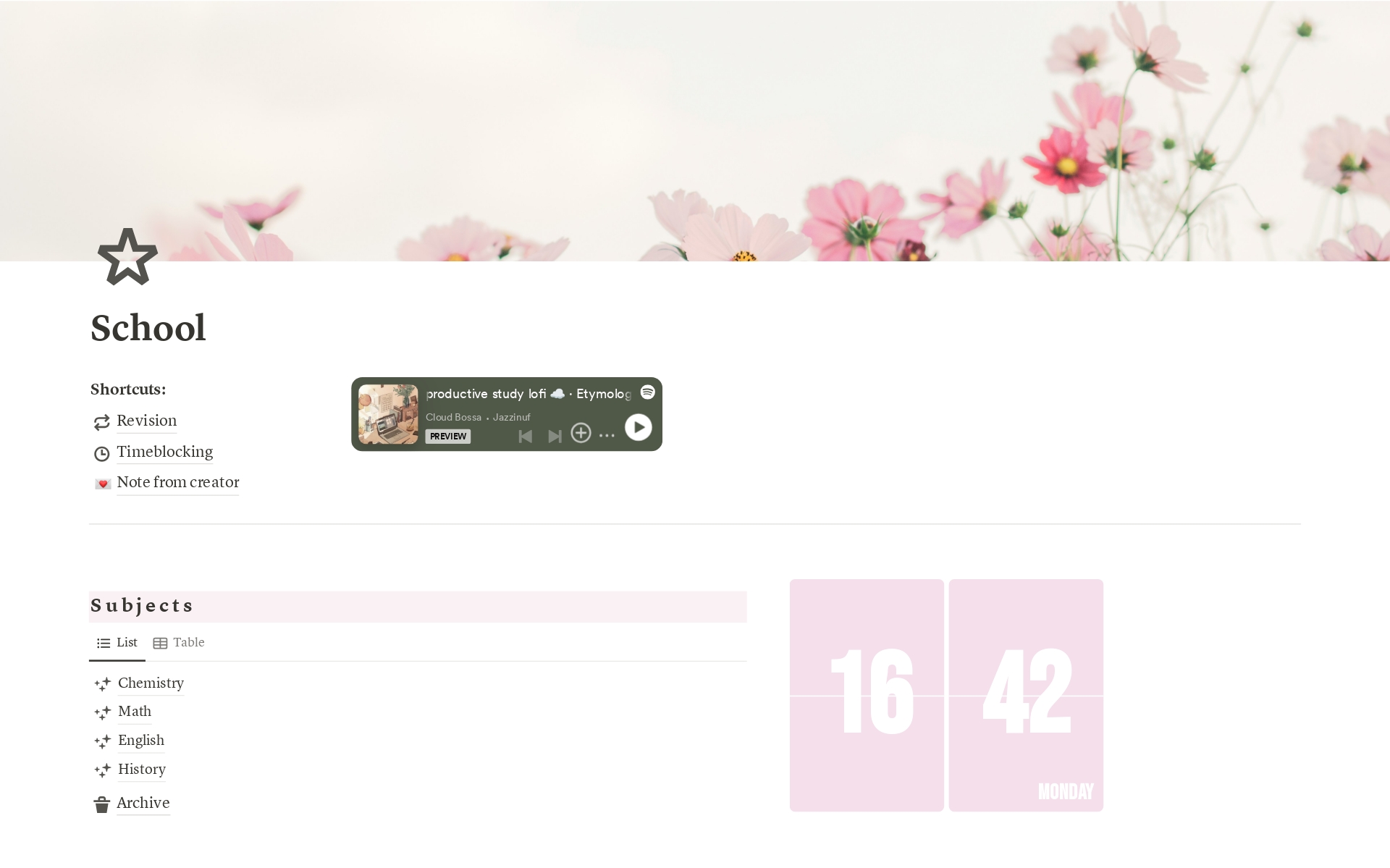 Vista previa de una plantilla para Pink student dashboard
