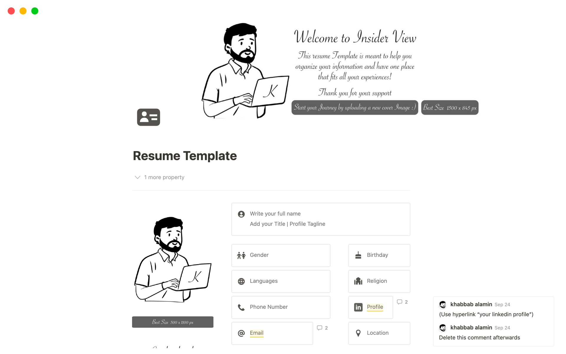A template preview for Resume-Insider View