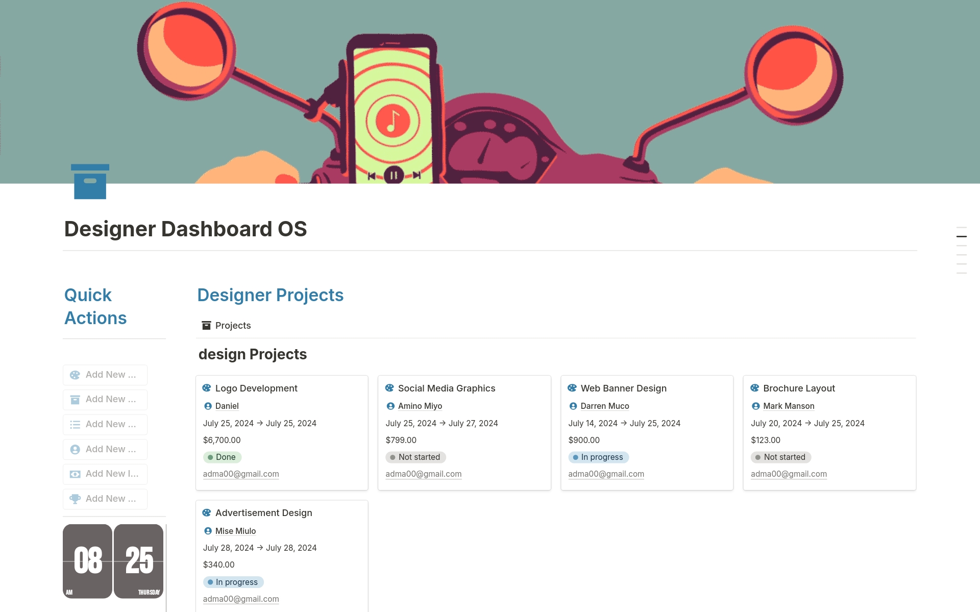 A template preview for Designer Dashboard OS