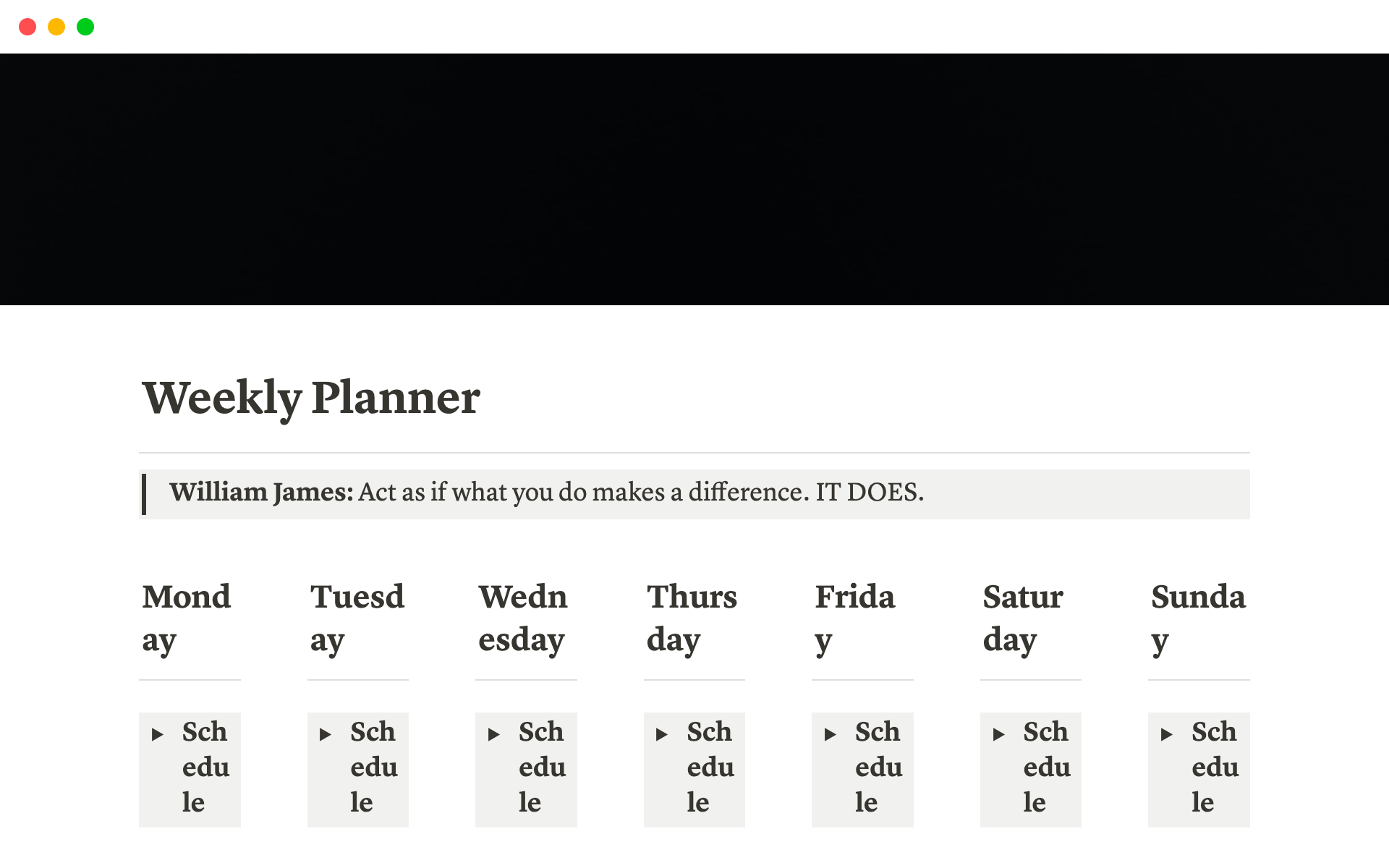 En forhåndsvisning av mal for Minimalistic Weekly Planner