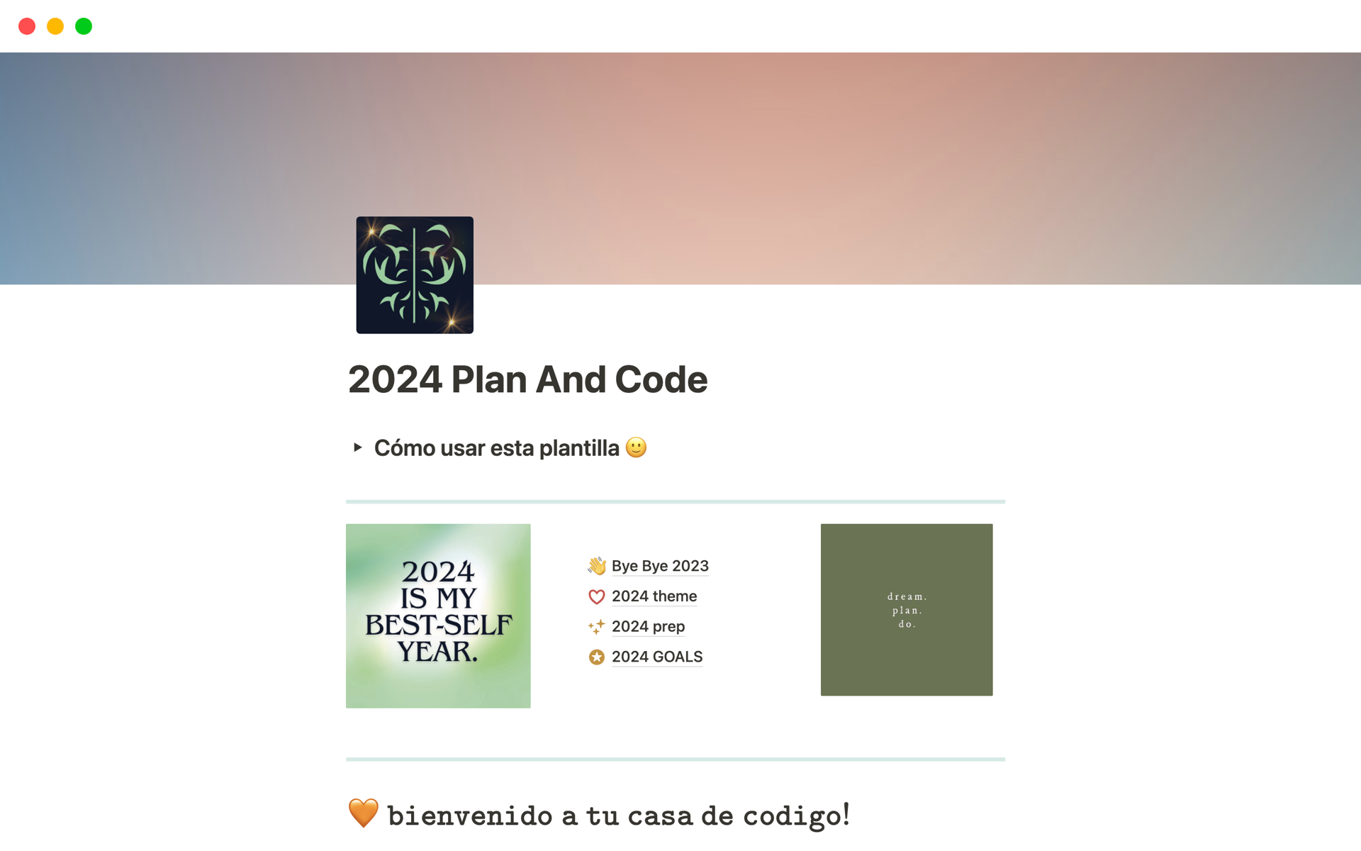Vista previa de una plantilla para 2024 Plan And Code: Metas, hábitos y programación