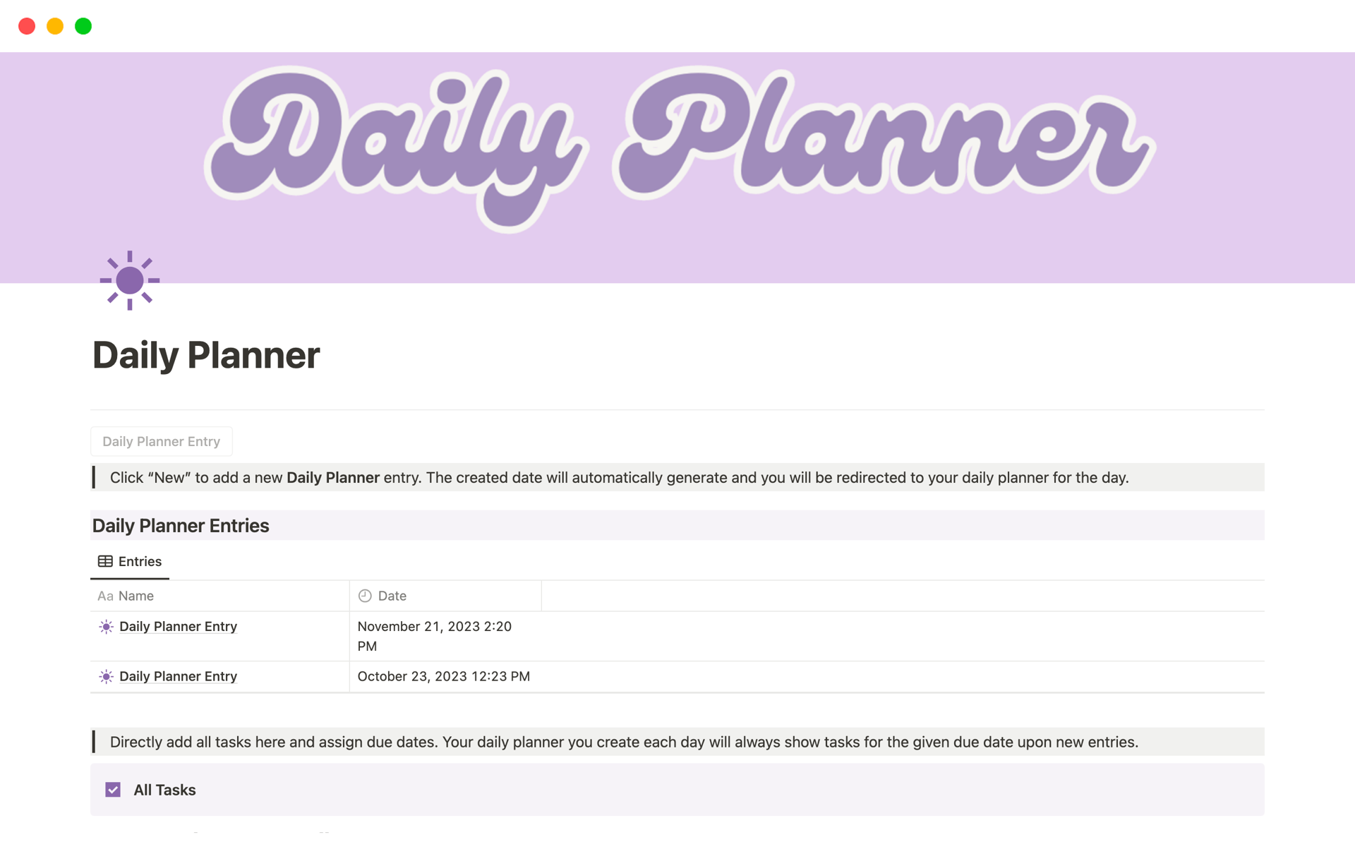 Simple Daily Planner to track the day's tasks and goals
