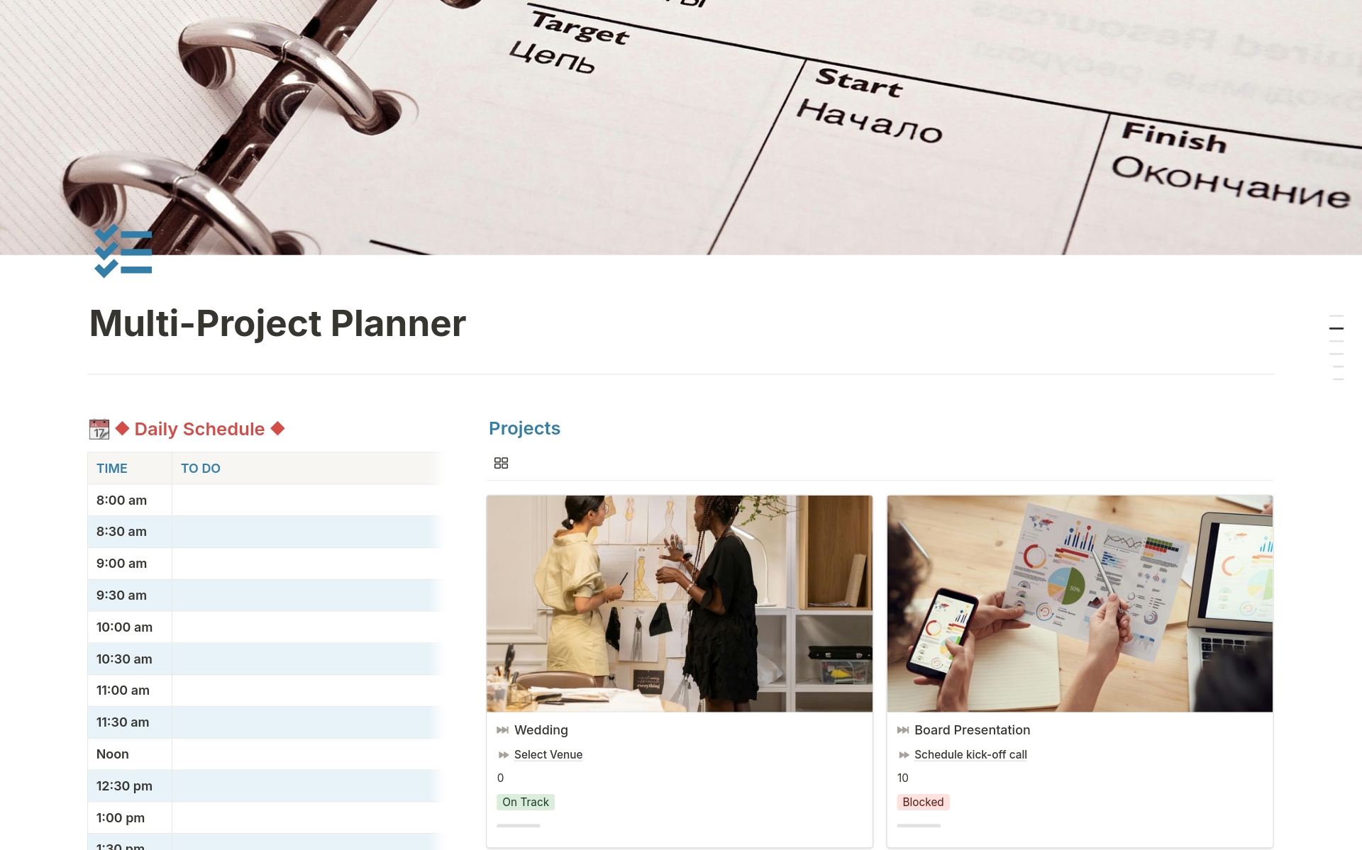 A template preview for Milestone Project Manager