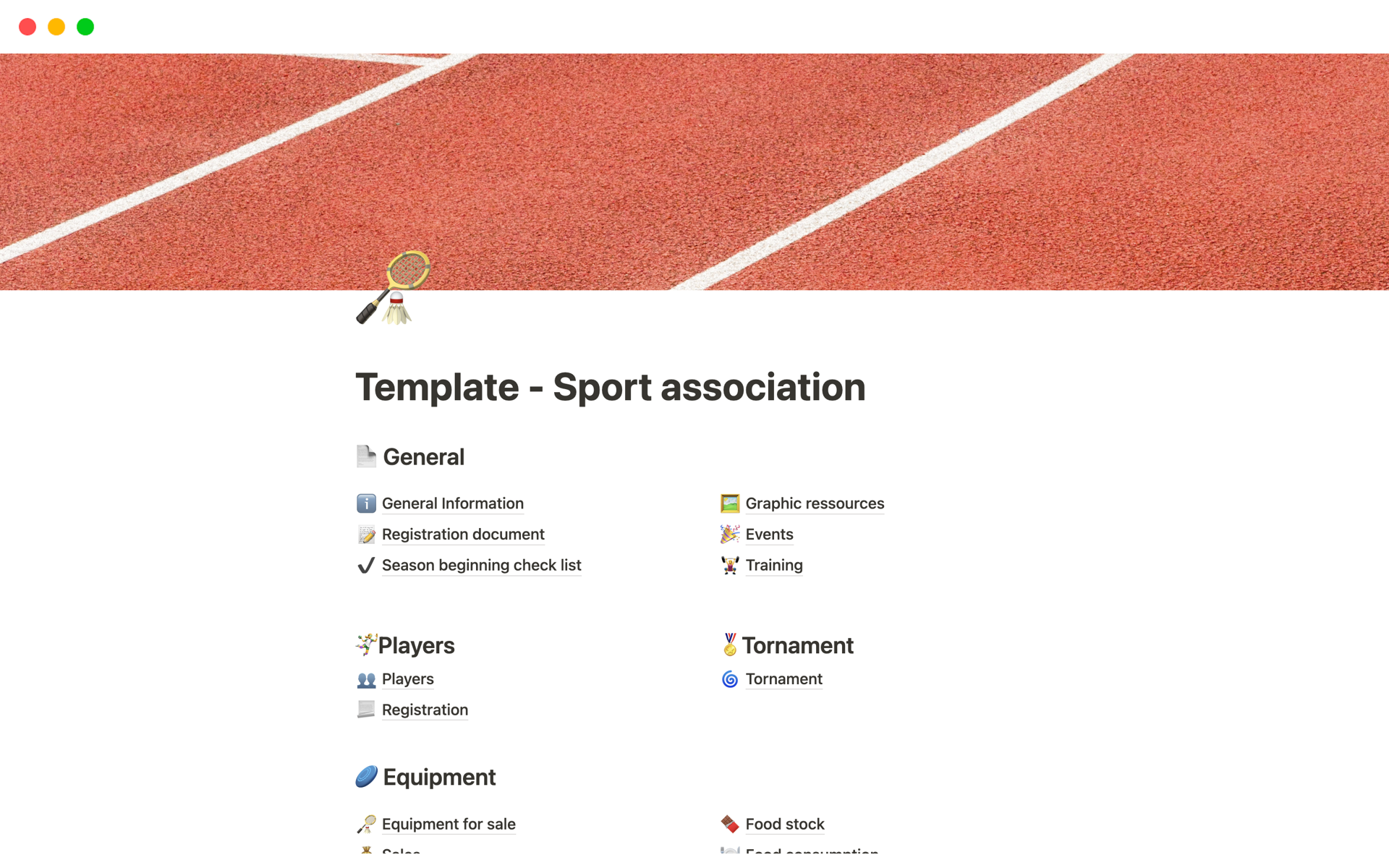 En förhandsgranskning av mallen för Sports association Management