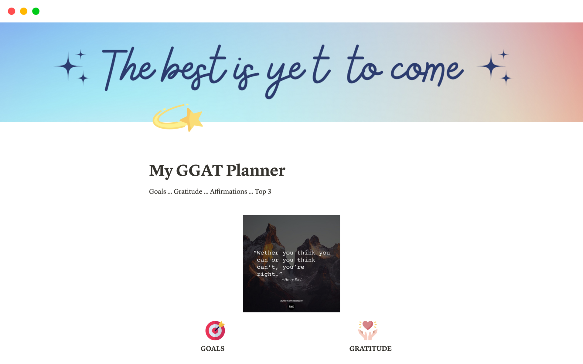 En förhandsgranskning av mallen för My GGAT Planner