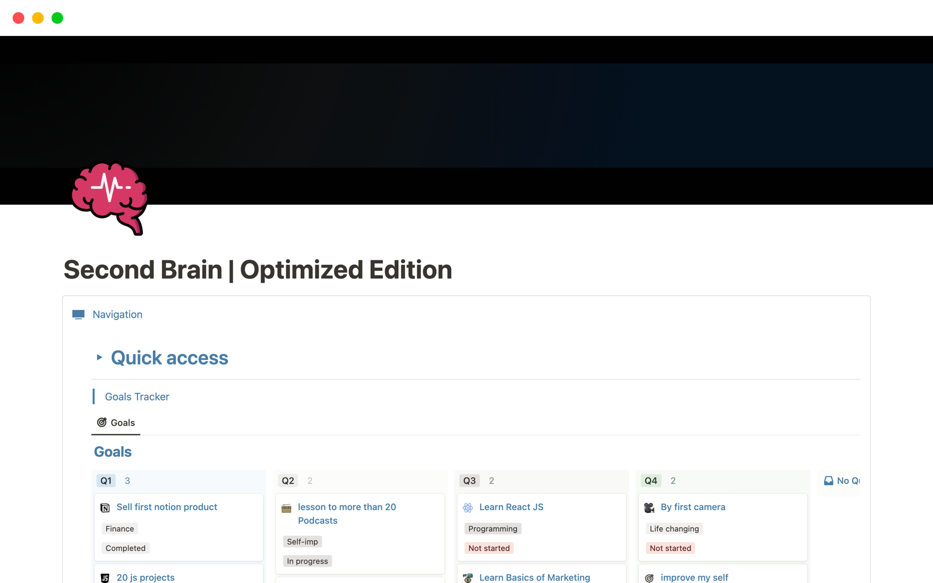 Vista previa de plantilla para Second Brain | Optimized Edition