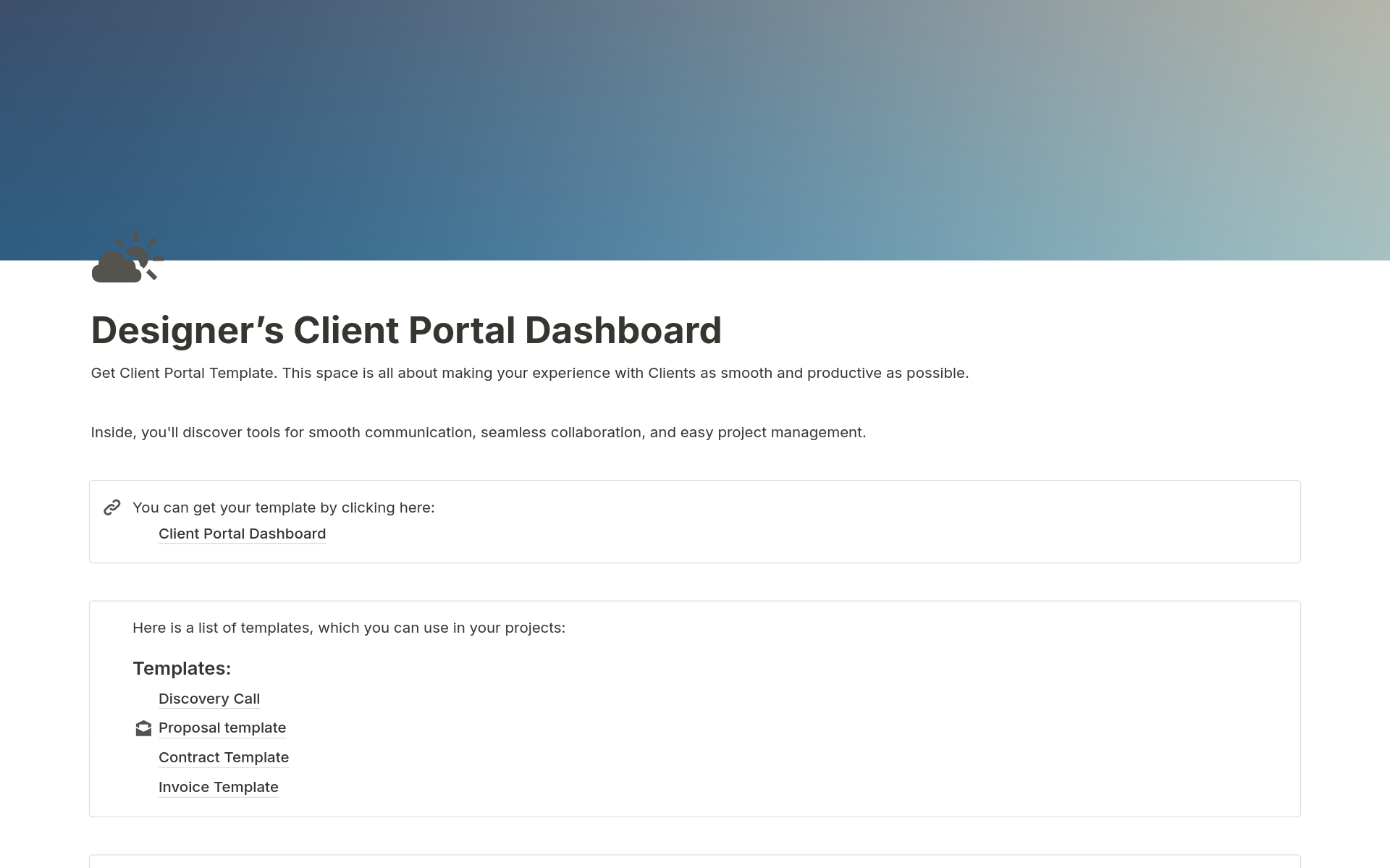 En forhåndsvisning av mal for Client Portal