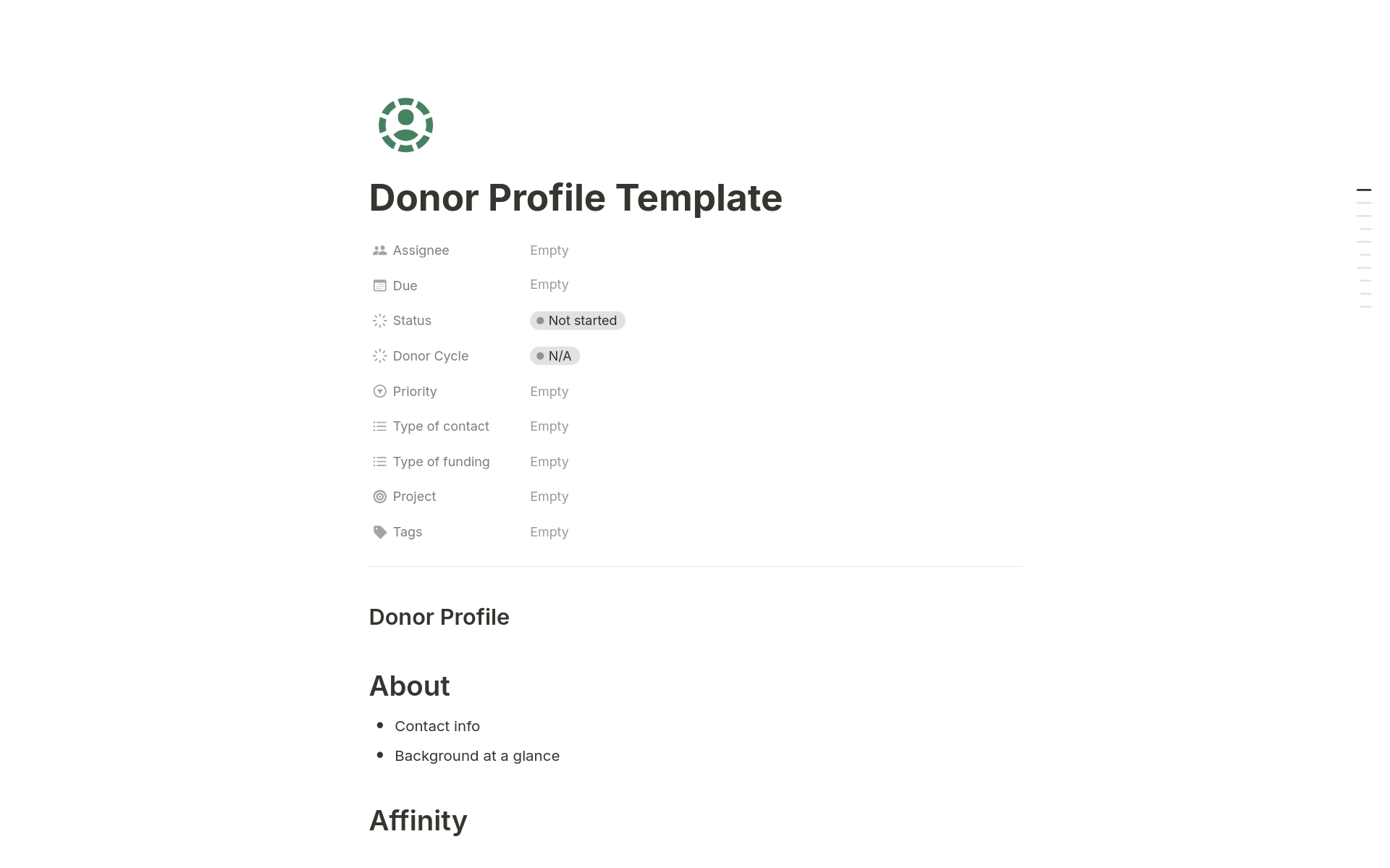 A template preview for Donor Profile