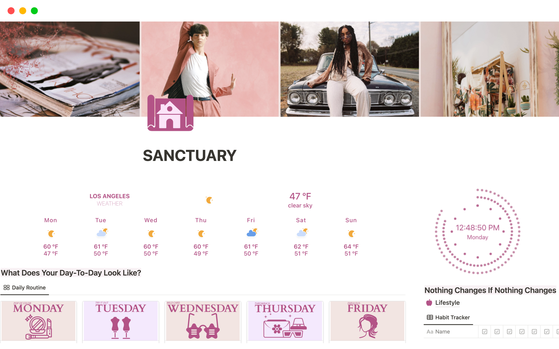 A template preview for Sanctuary Life Planner: Your Goals & Dreams