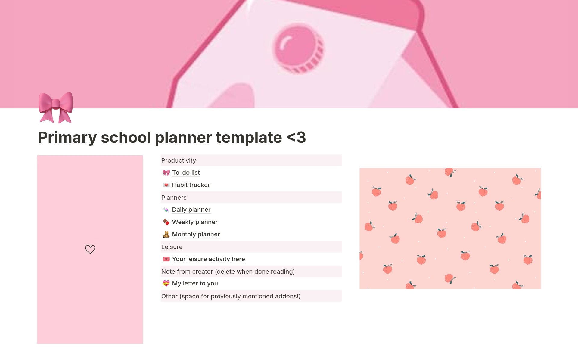 A template preview for Primary school planner pink!