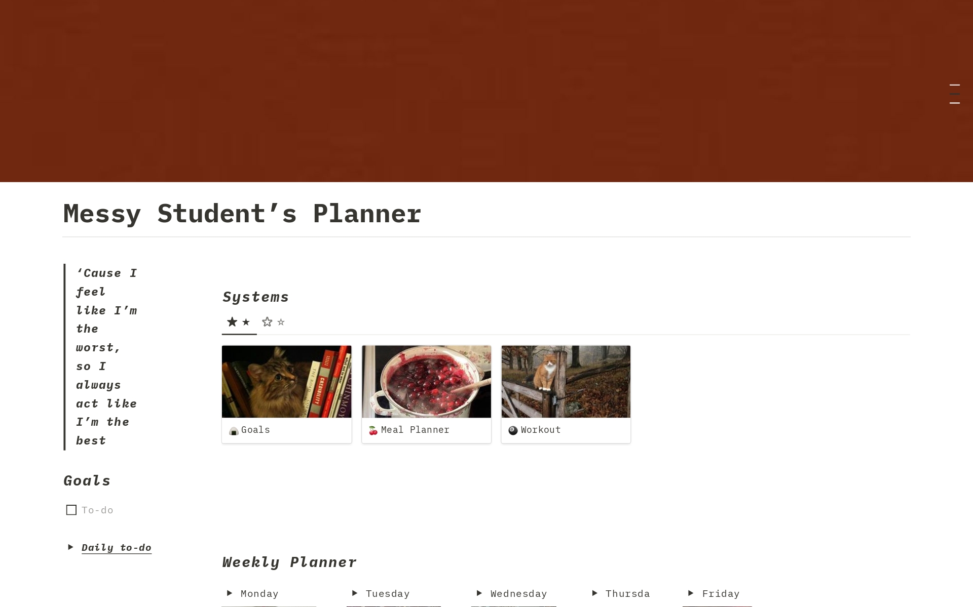 A template preview for Messy Person's Planner