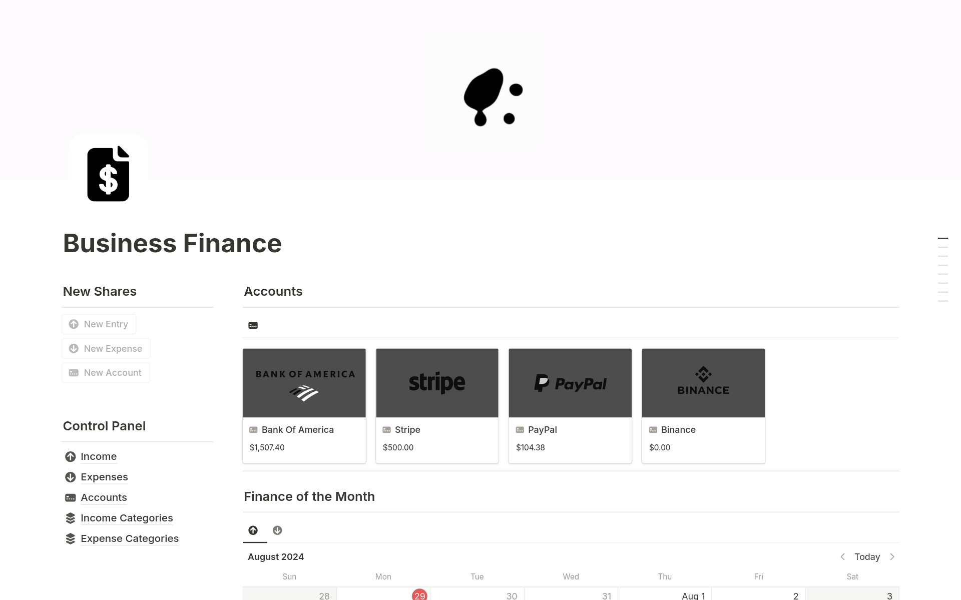 Keep your corporate finances in order with the Business Finances template in Notion. Ideal for small and medium-sized businesses.