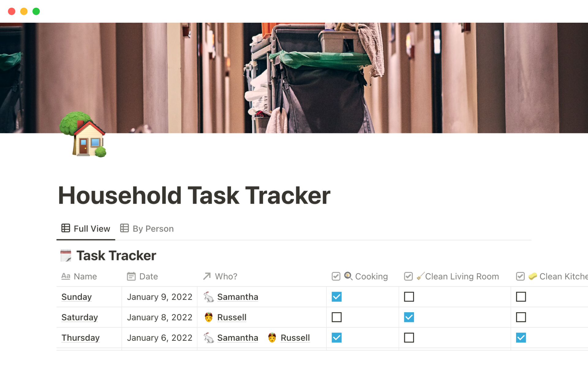 En forhåndsvisning av mal for Household task tracker