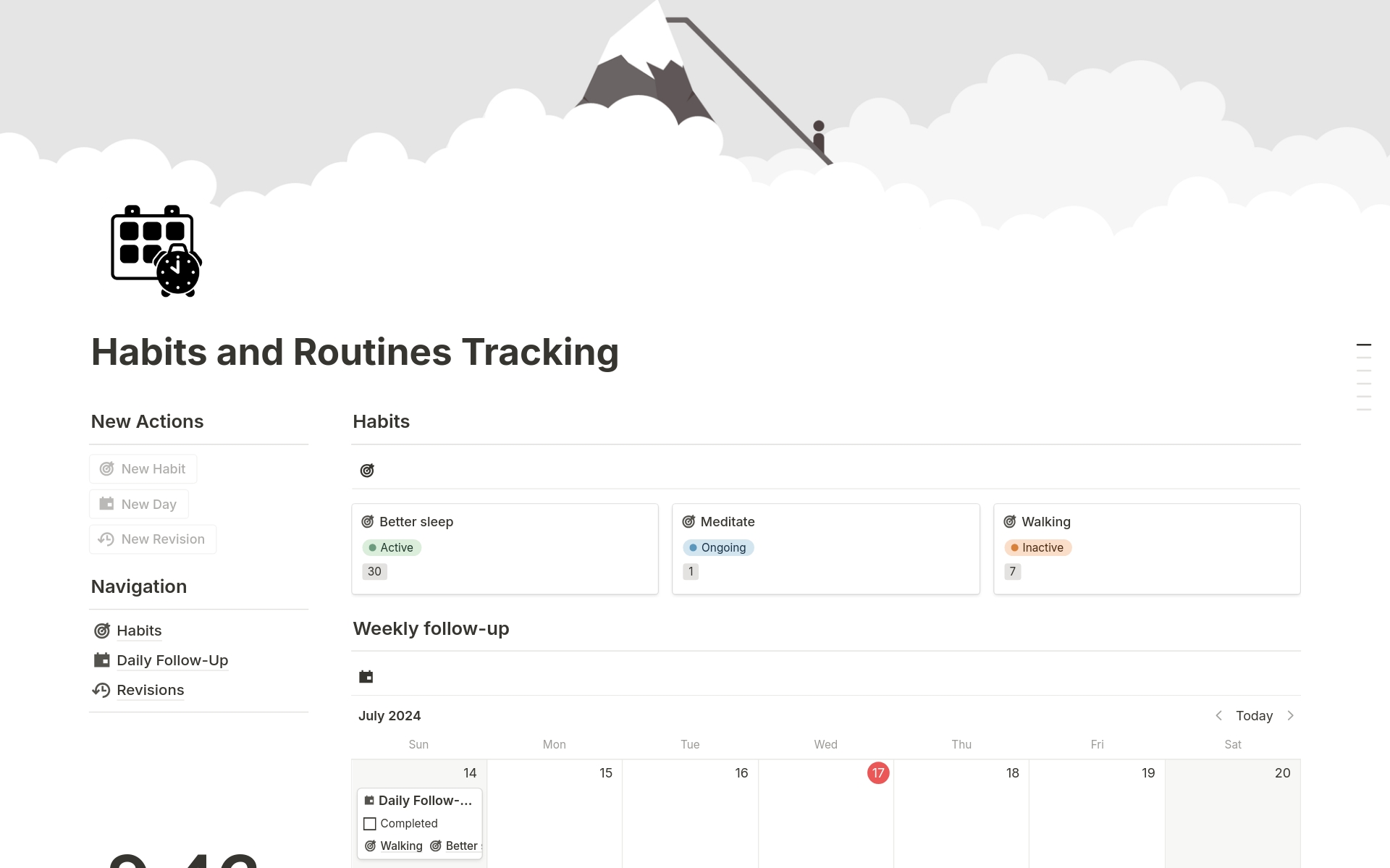 Vista previa de una plantilla para Habits and Routines Tracking