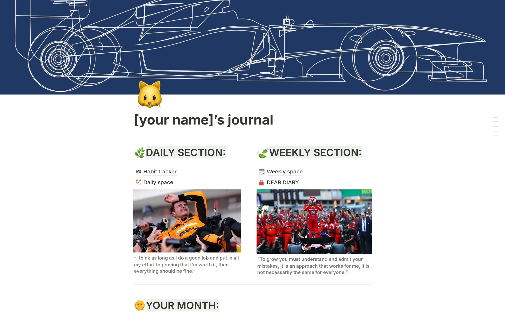 An F1-themed Journal for everyone, best for habit tracking, daily reflection and note-taking. 