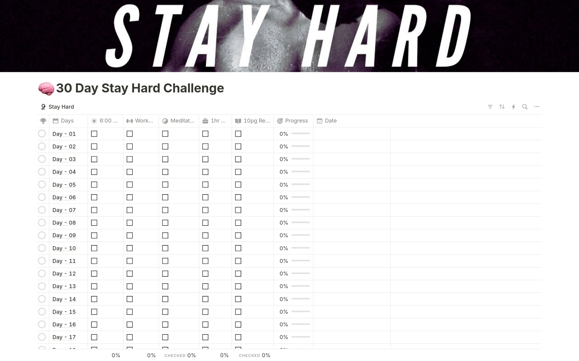 Vista previa de plantilla para 30 Day Stay Hard 