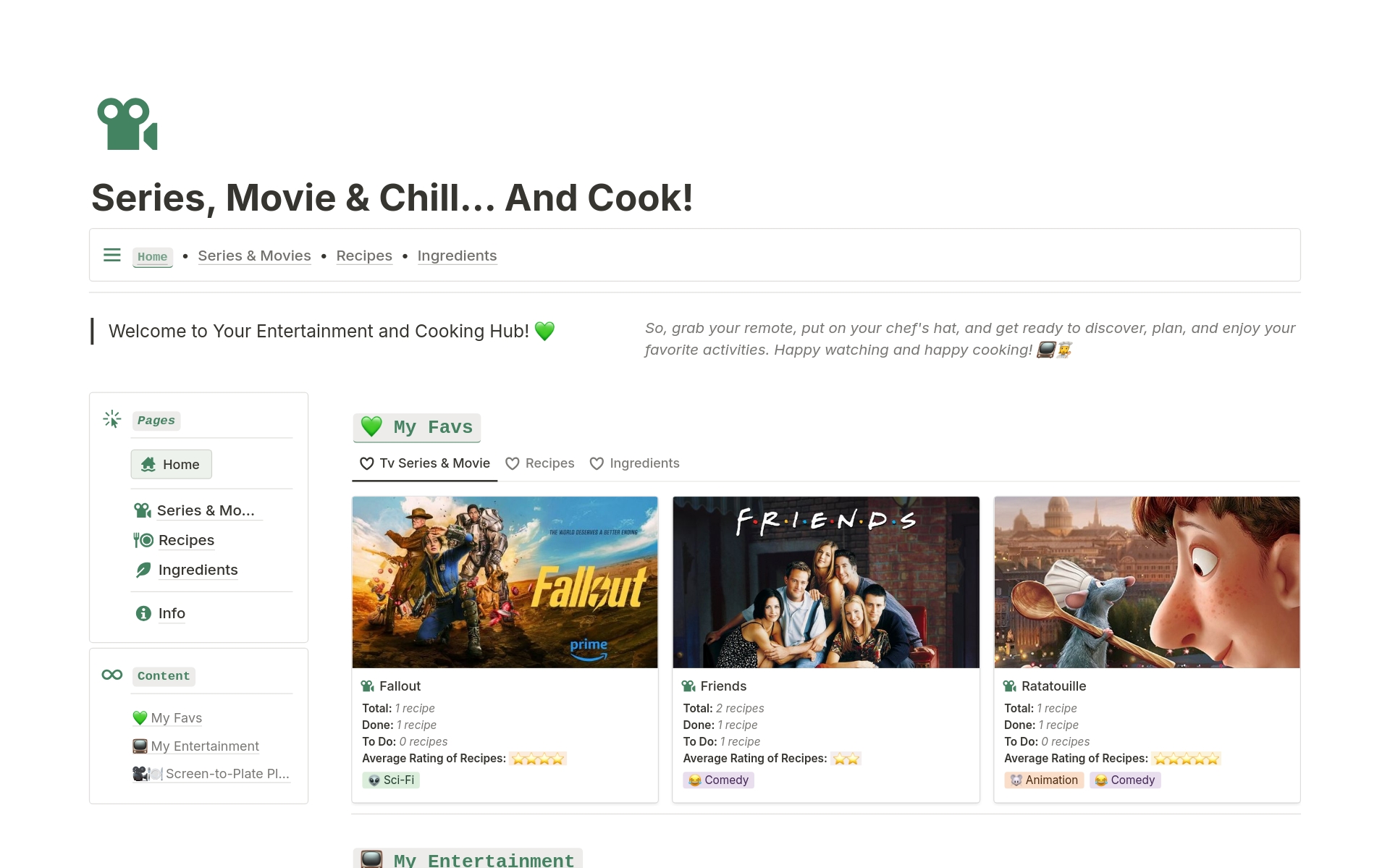 A template preview for Series, Movie & Chill... And Cook! (w/AI)