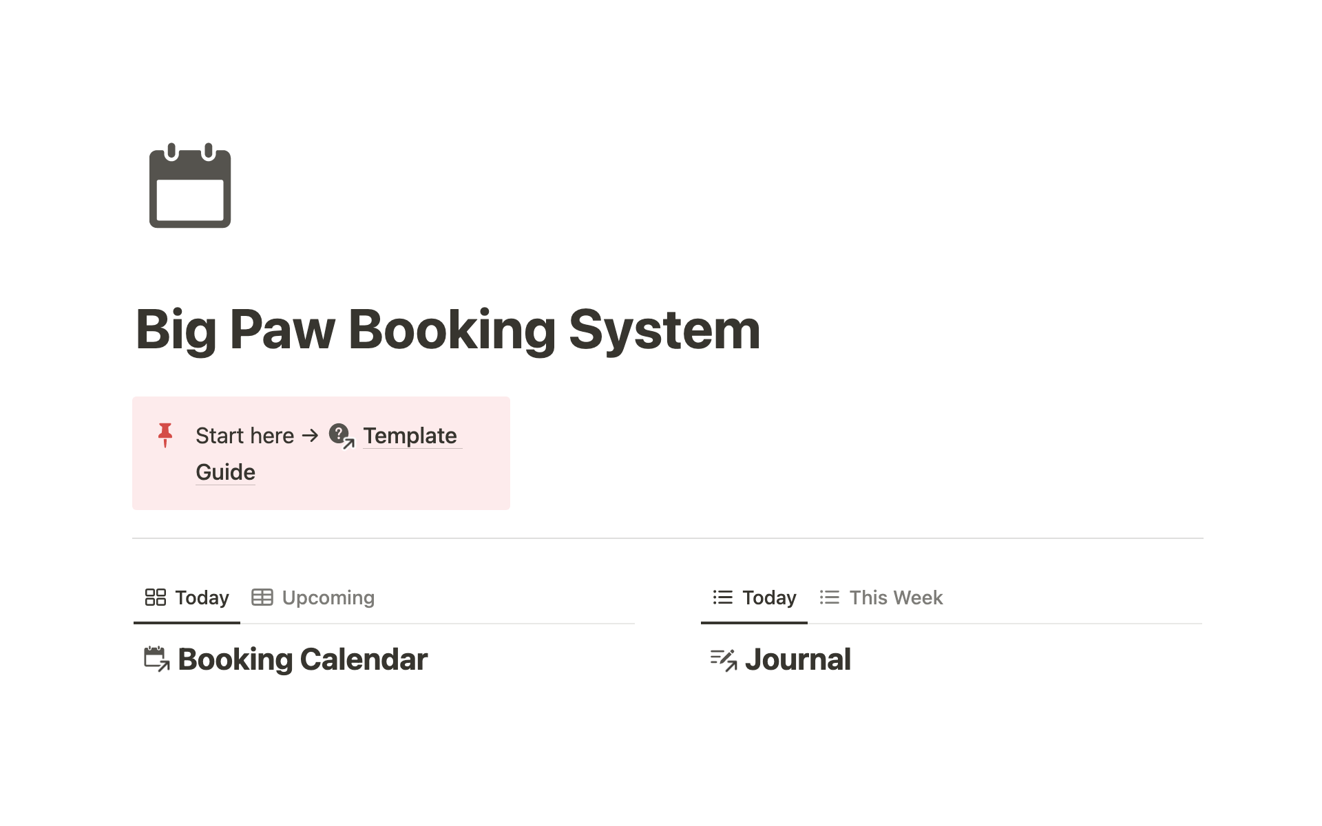 Uma prévia do modelo para Big Paw Guestbook & Booking System
