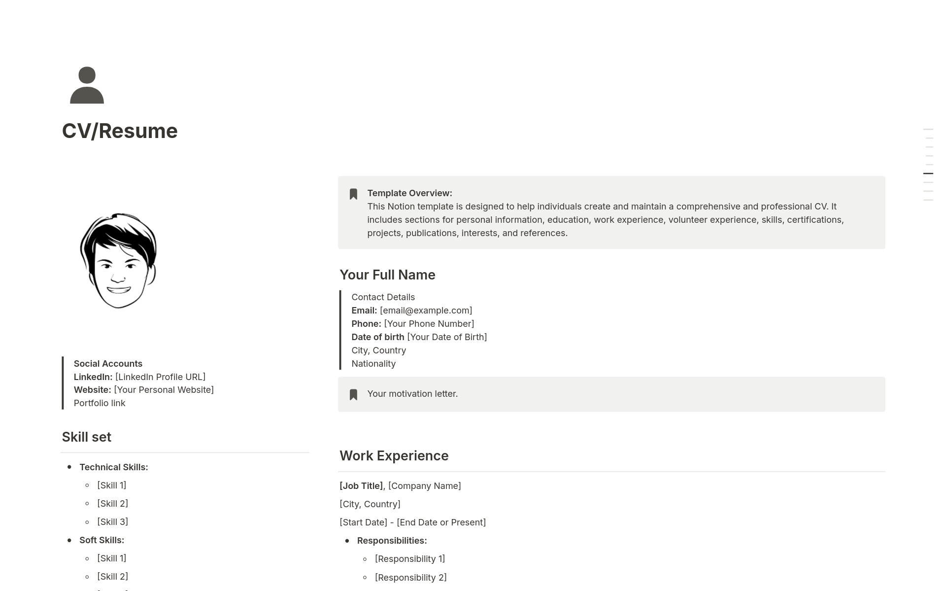 A template preview for CV/Resume