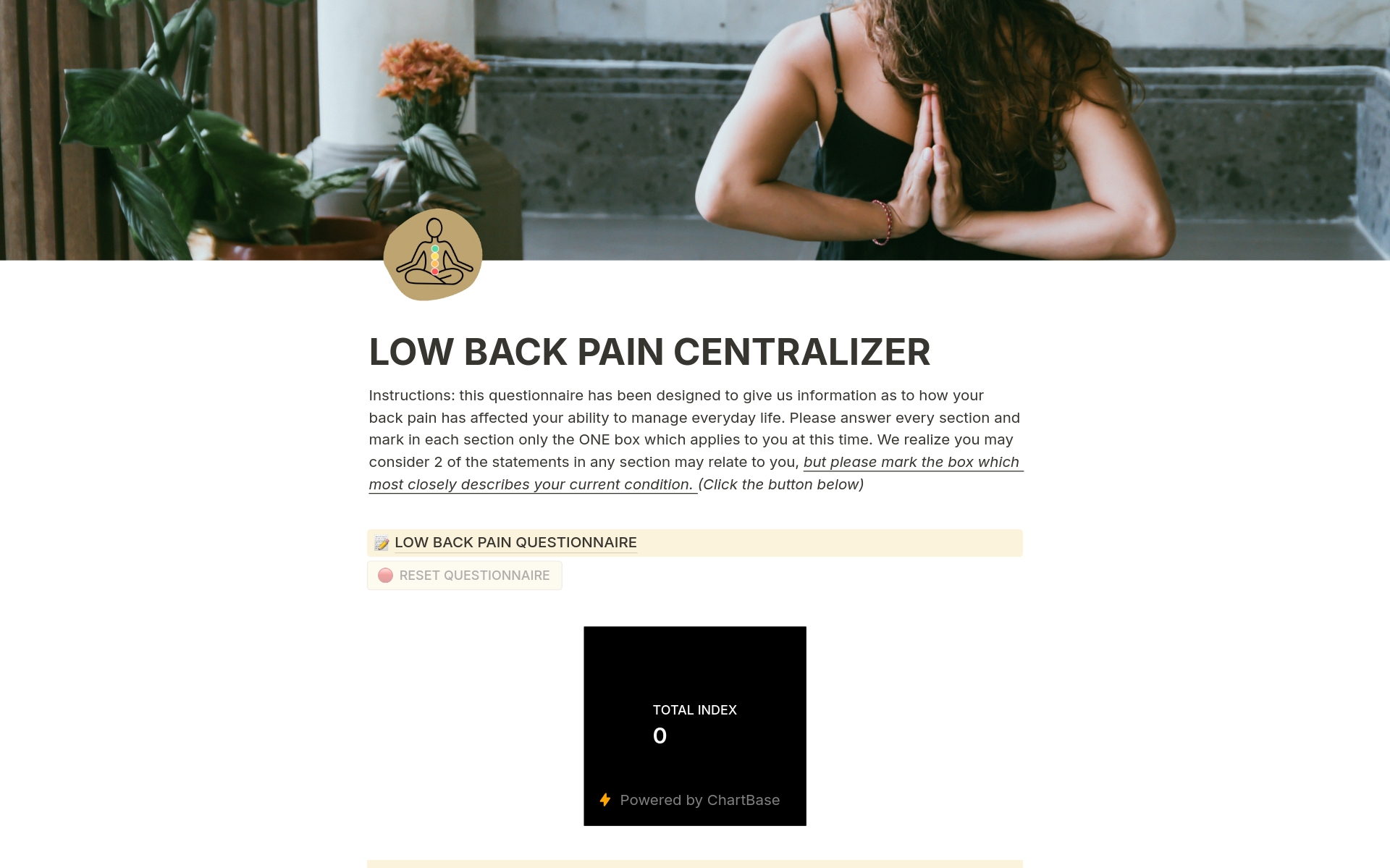 A template preview for LOW BACK PAIN CENTRALIZER 