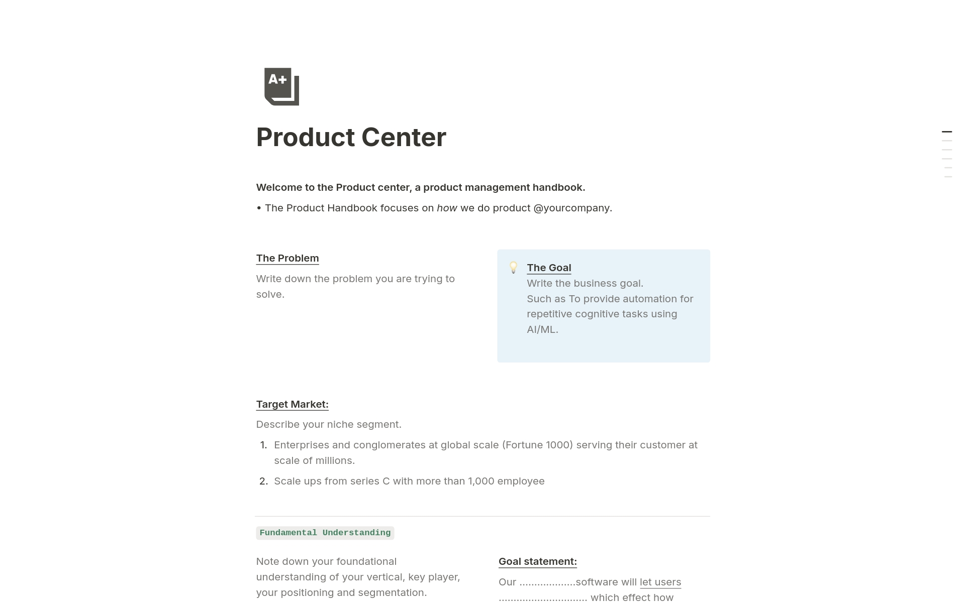 A template preview for Product Center