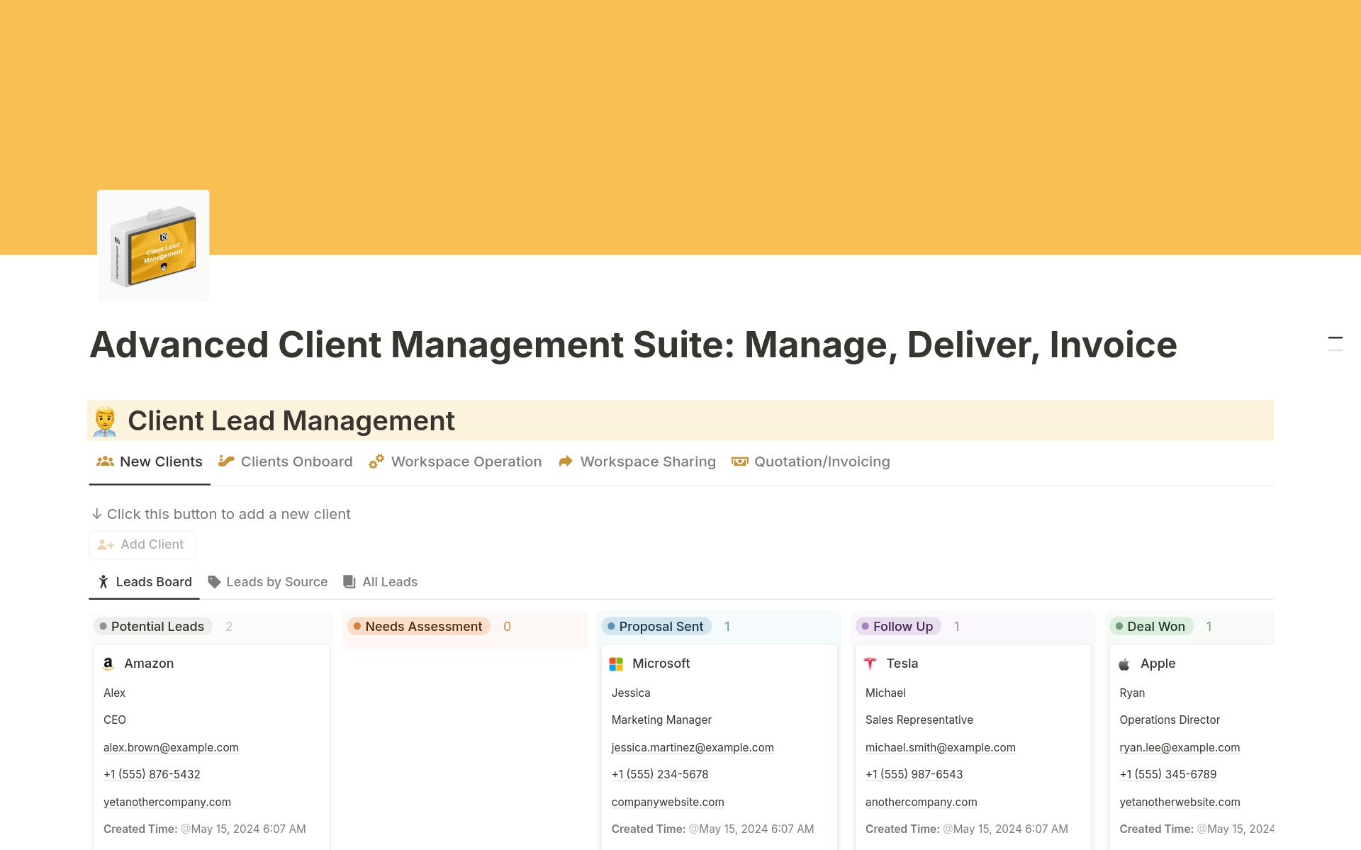 Uma prévia do modelo para Advanced Client Management Suite