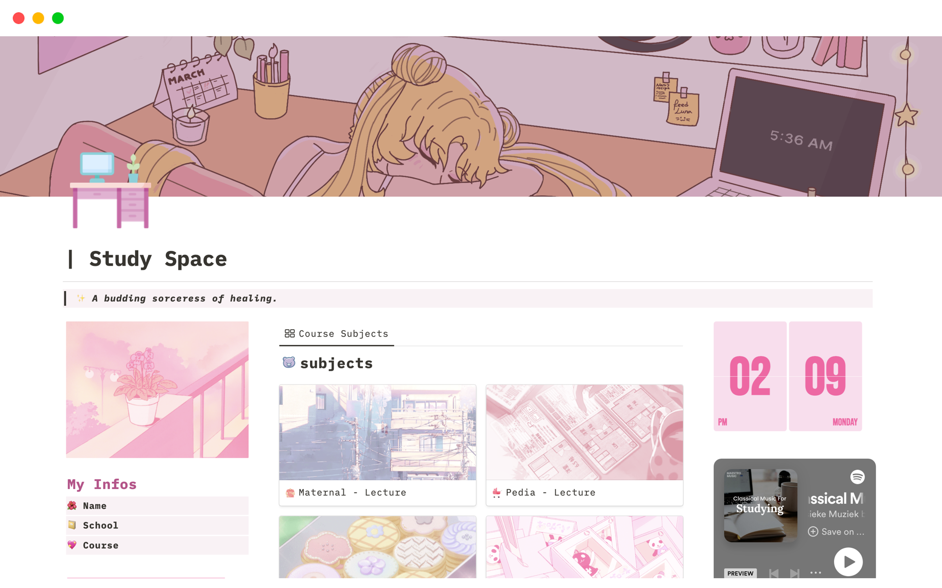 A template preview for Aesthetic Pink Study Space 