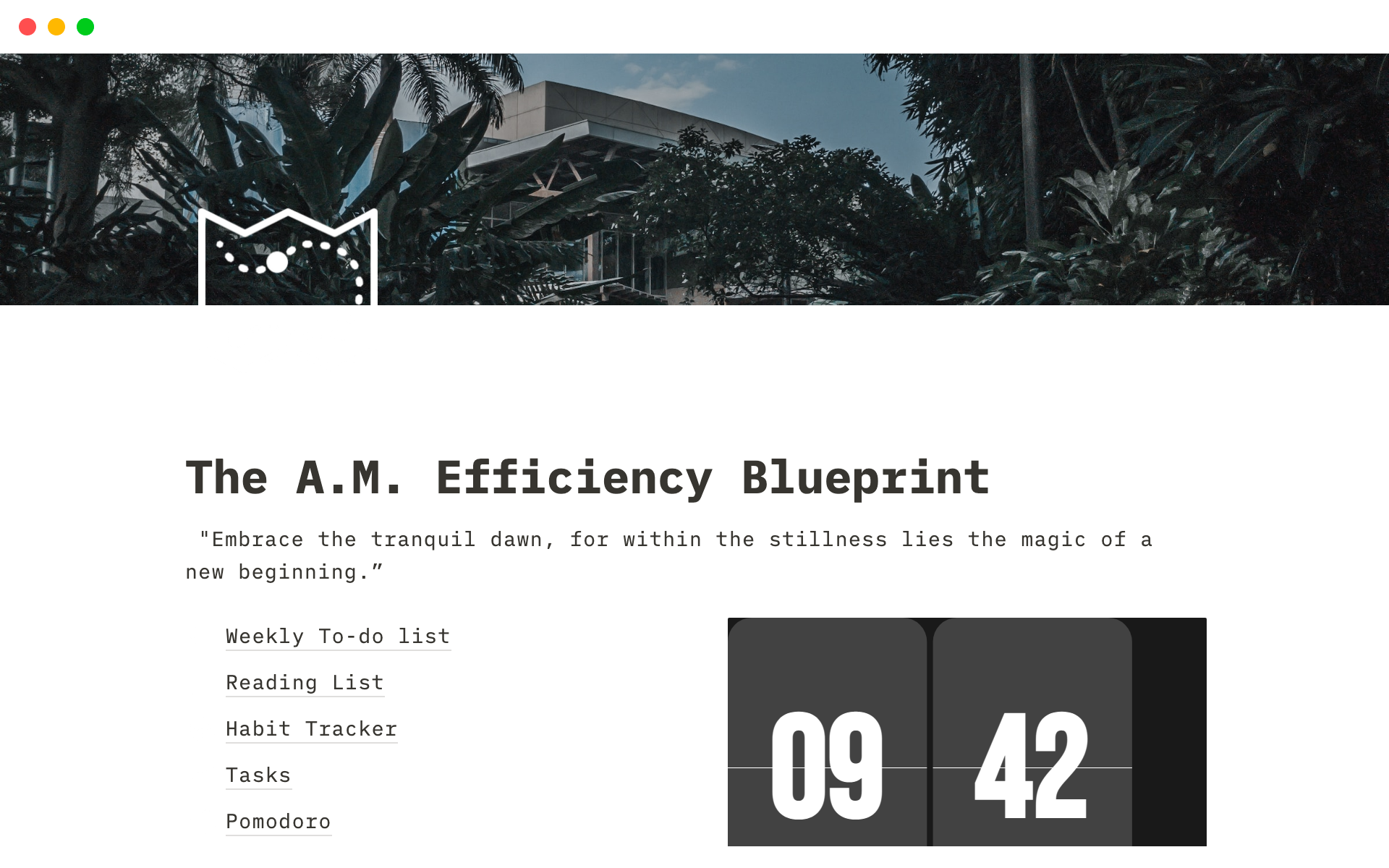 En förhandsgranskning av mallen för The A.M. Efficiency Blueprint