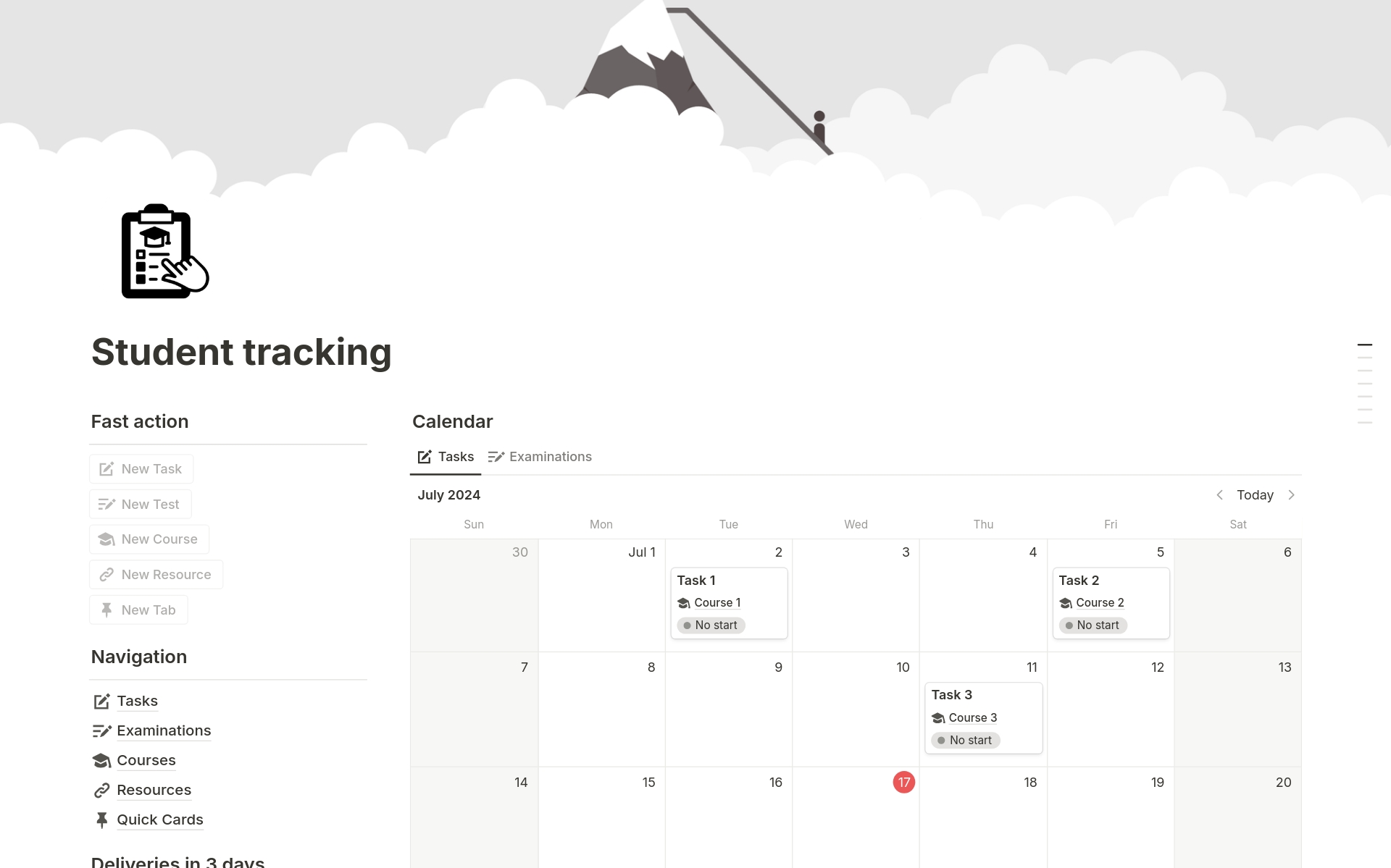 A template preview for Student tracking