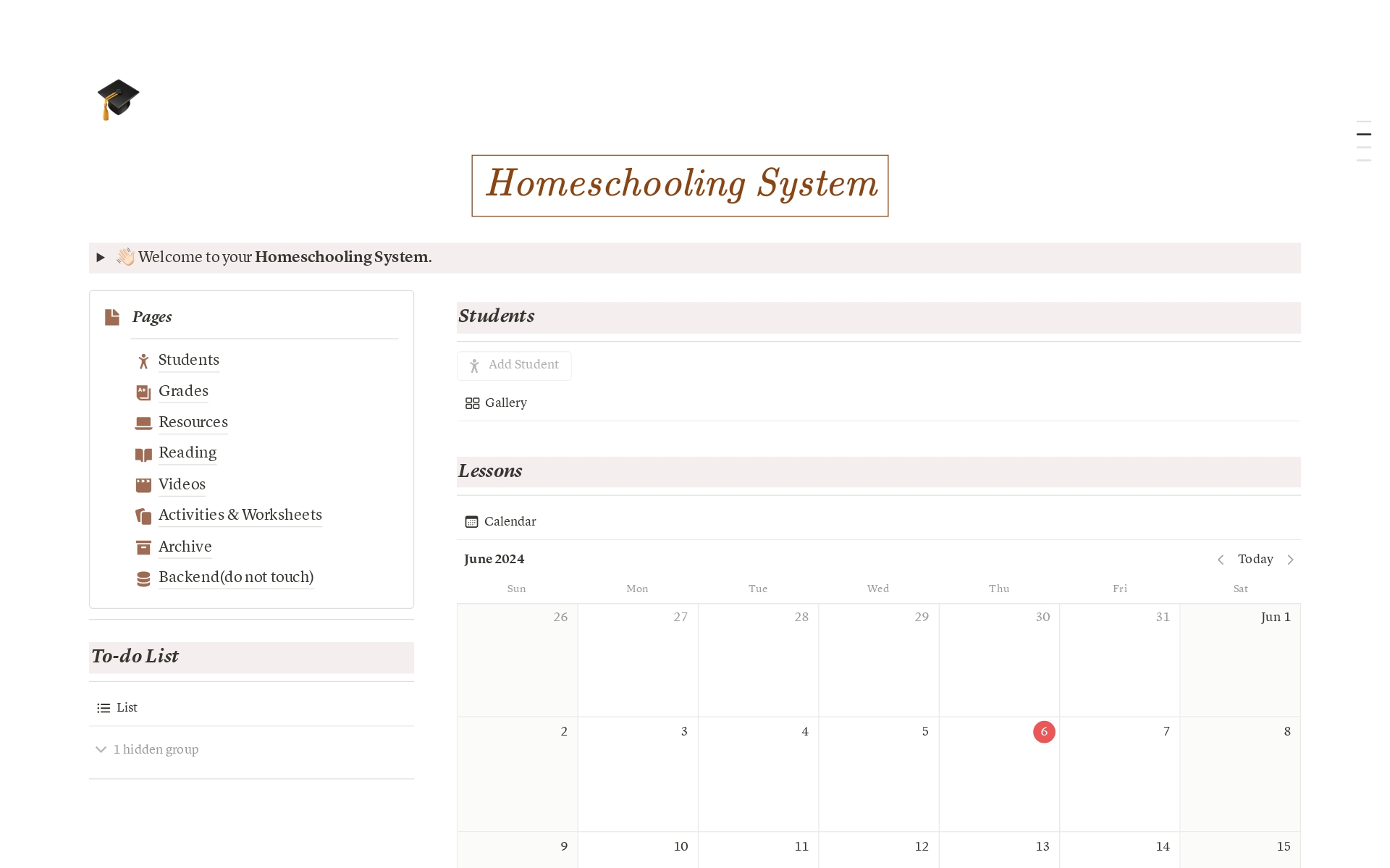 A template preview for Homeschooling System