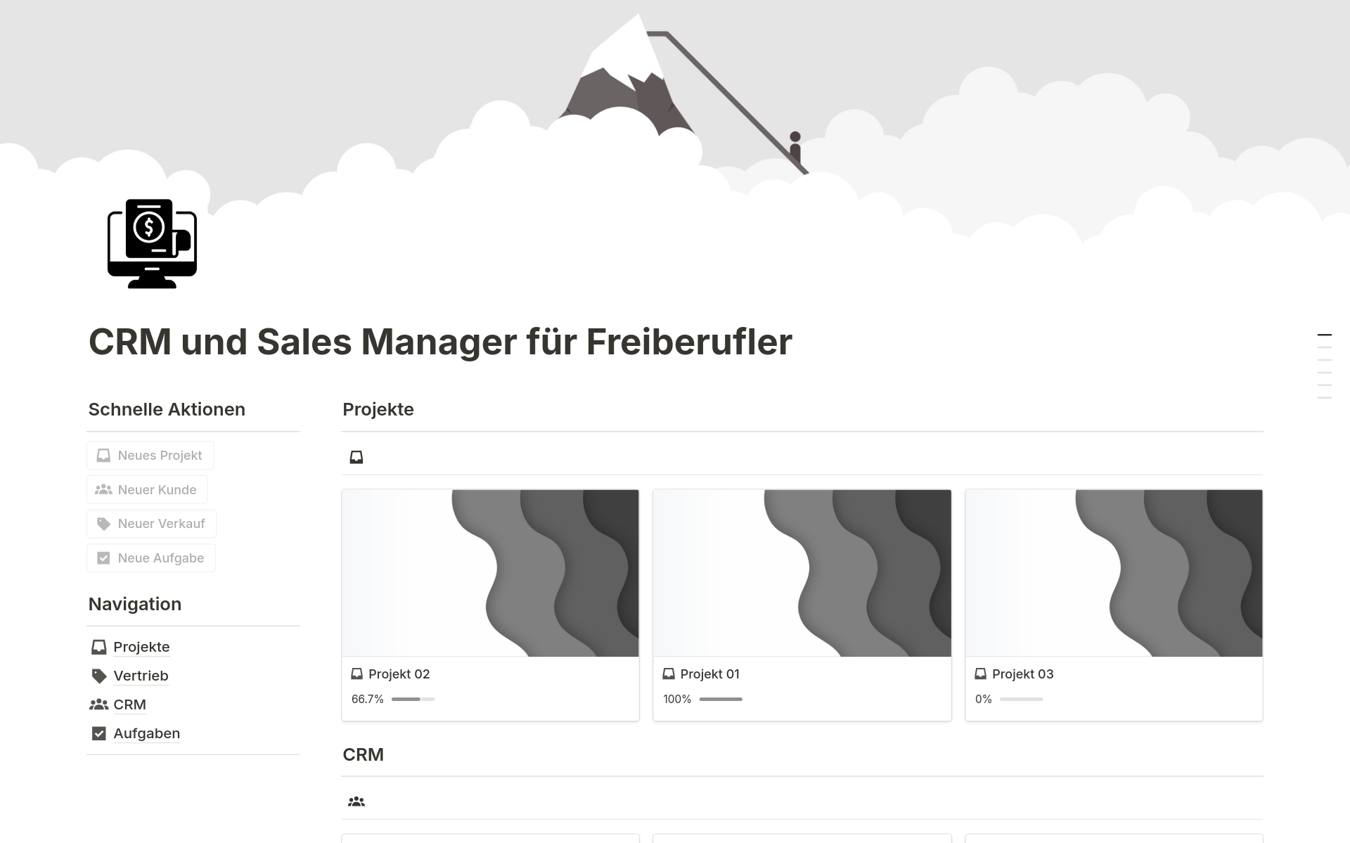 Vista previa de una plantilla para CRM und Sales Manager für Freiberufler