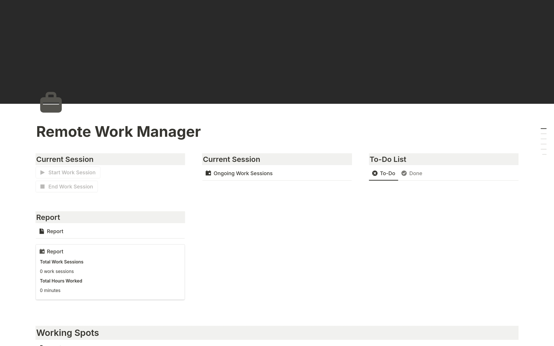 A template preview for Remote Work Manager