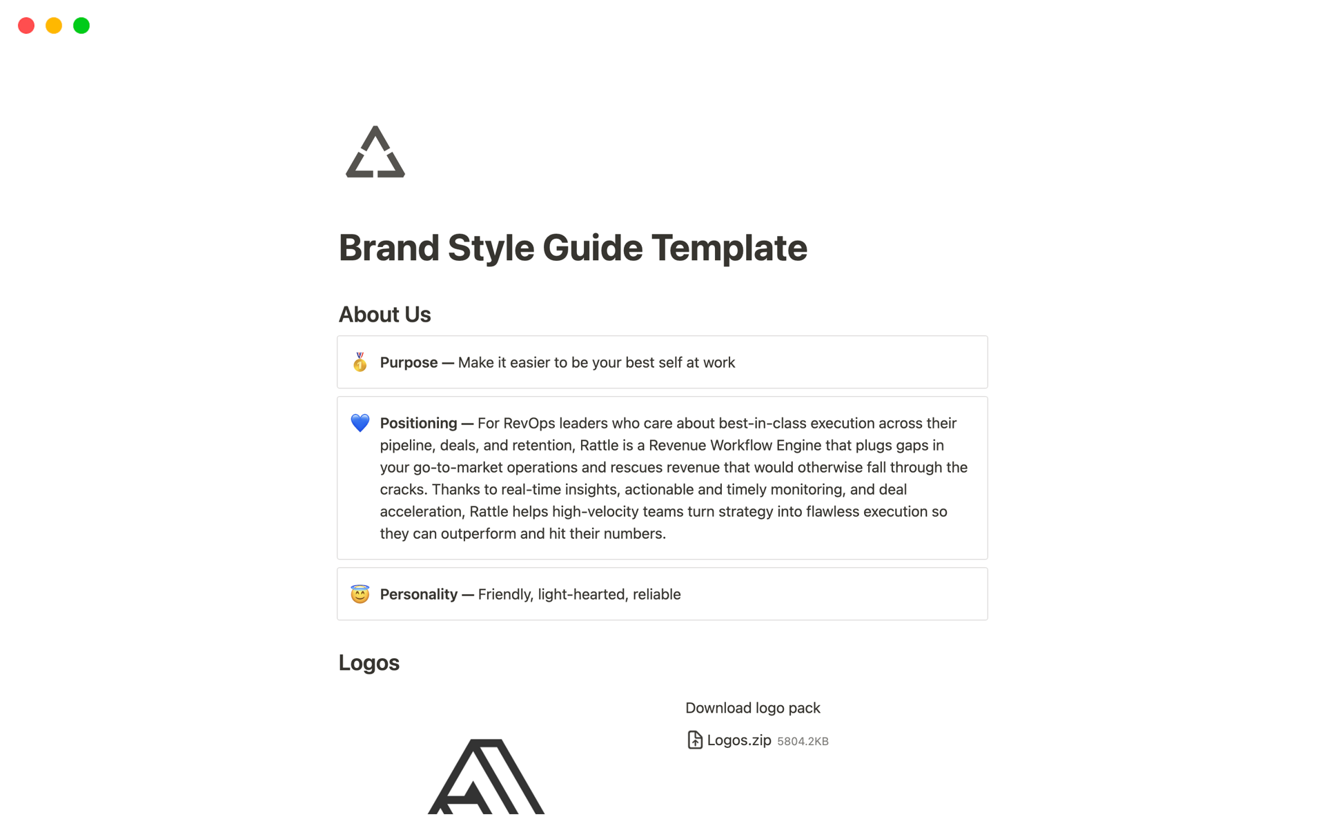 En förhandsgranskning av mallen för Brand Style Guide